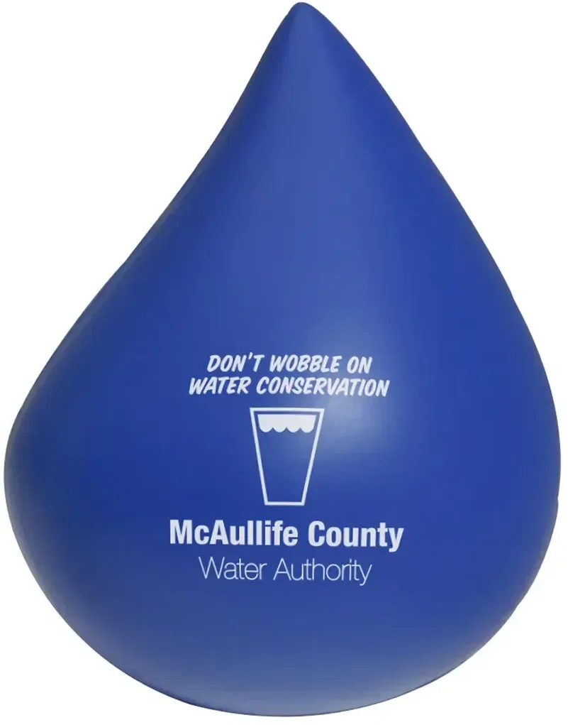 Weighted Wobble Droplet Stress Reliever, a custom weighted-base squeeze toy for branded desk giveaways