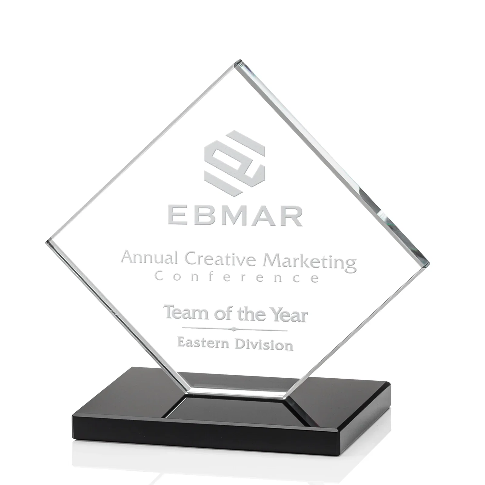 Custom Starfire Crystal Diamond Award on an Ivory Flat-Edge Base for volunteer appreciation