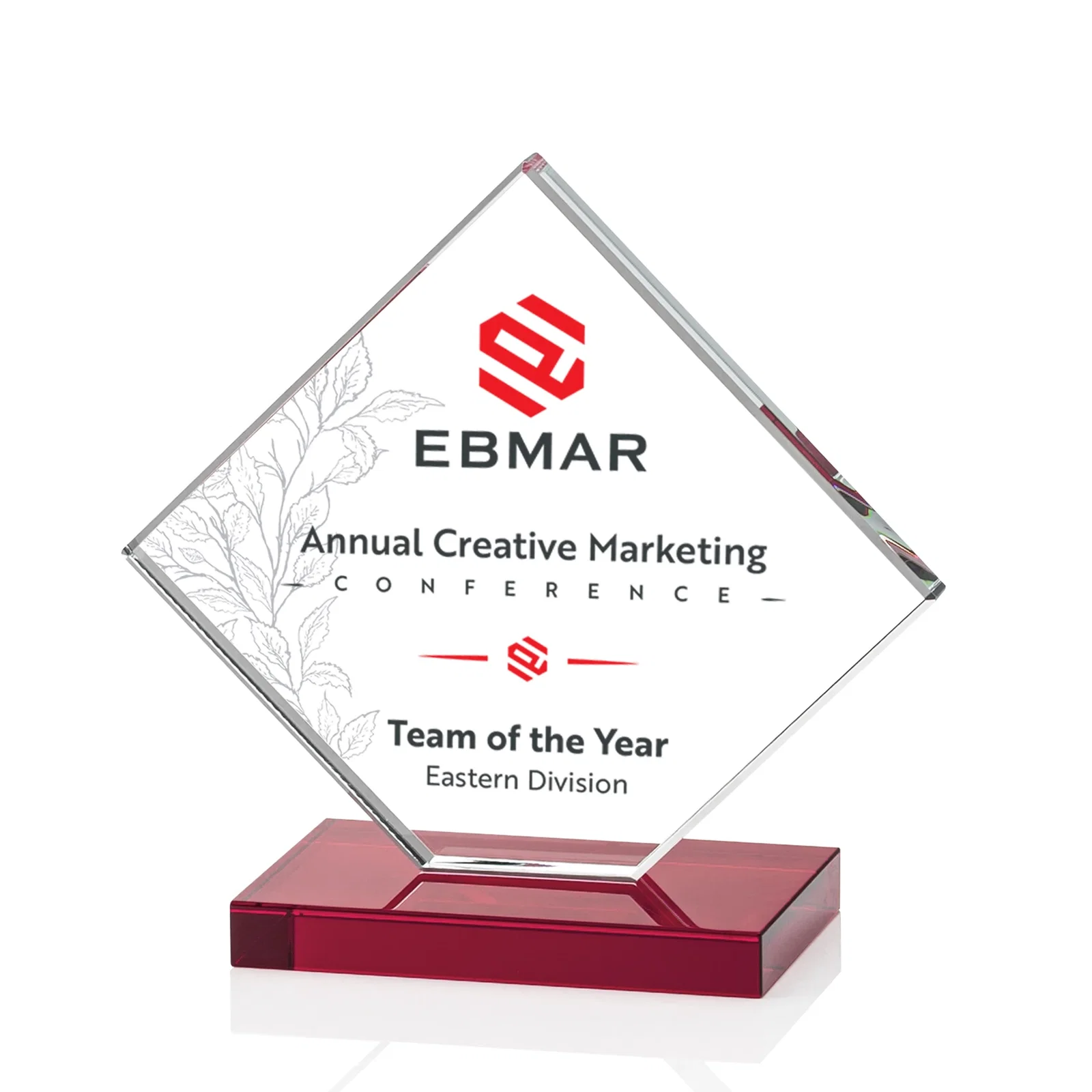 Custom Starfire Crystal Diamond Award on an Ivory Flat-Edge Base, with your logo for sales achievement awards