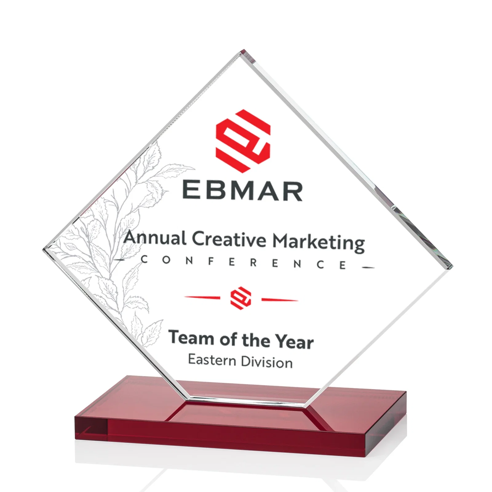 Custom Starfire Crystal Diamond Award on an Ivory Flat-Edge Base, with your logo for team milestone celebrations