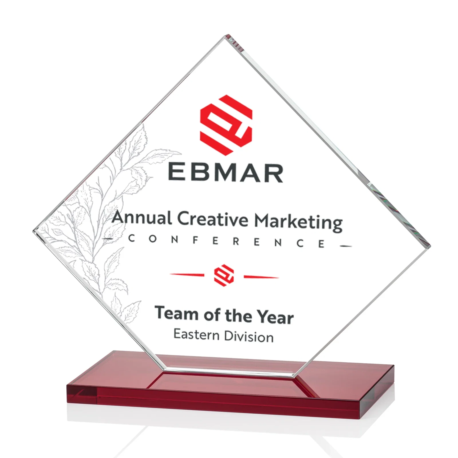 Custom Starfire Crystal Diamond Award on an Ivory Flat-Edge Base, with your logo for donor appreciation