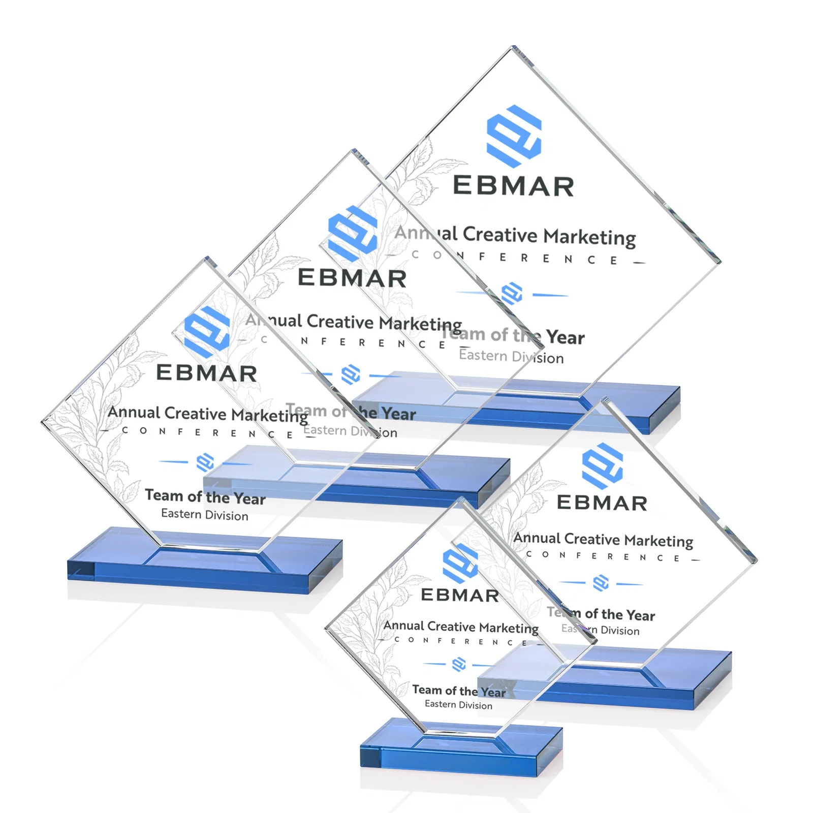 Custom Starfire Crystal Diamond Award on an Ivory Flat-Edge Base, with your logo for safety achievement programs