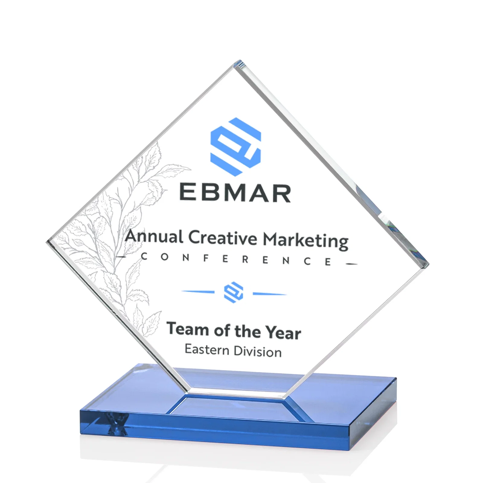 Custom Starfire Crystal Diamond Award on an Ivory Flat-Edge Base, with your logo for dealer and partner awards