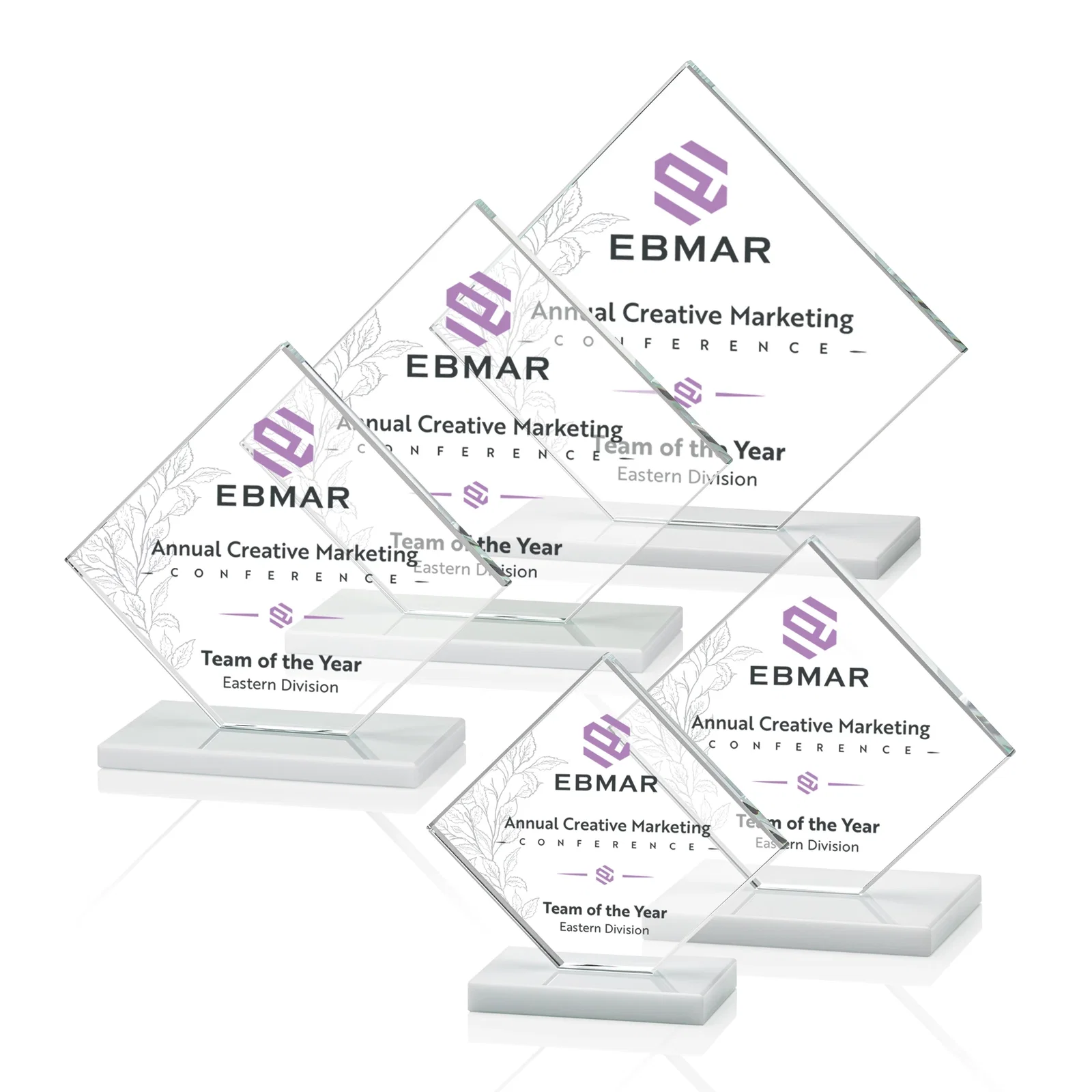 Personalized Starfire Crystal Diamond Award on an Ivory Flat-Edge Base, with your logo for service anniversary gifts