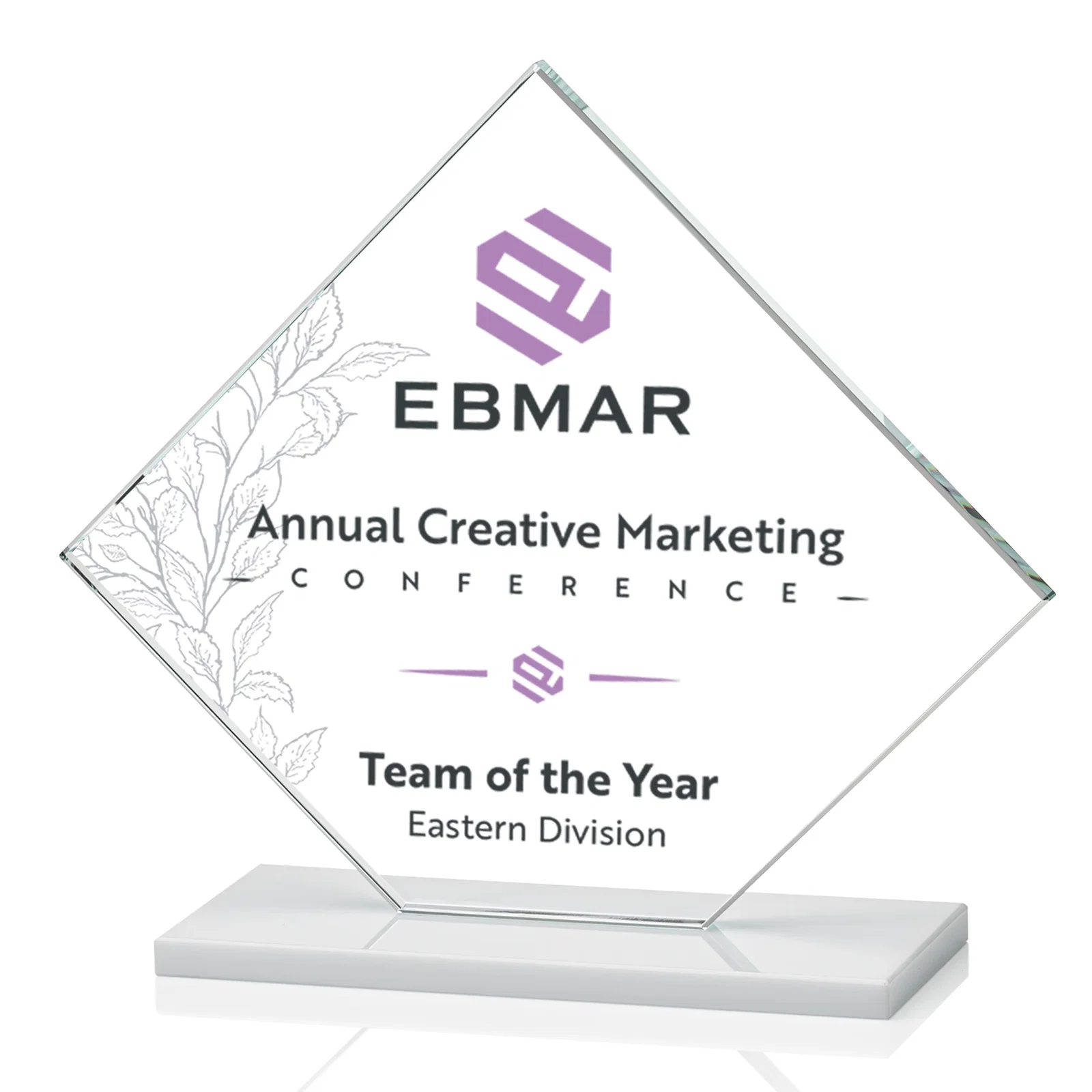 Personalized Starfire Crystal Diamond Award on an Ivory Flat-Edge Base, with your logo for graduation ceremonies