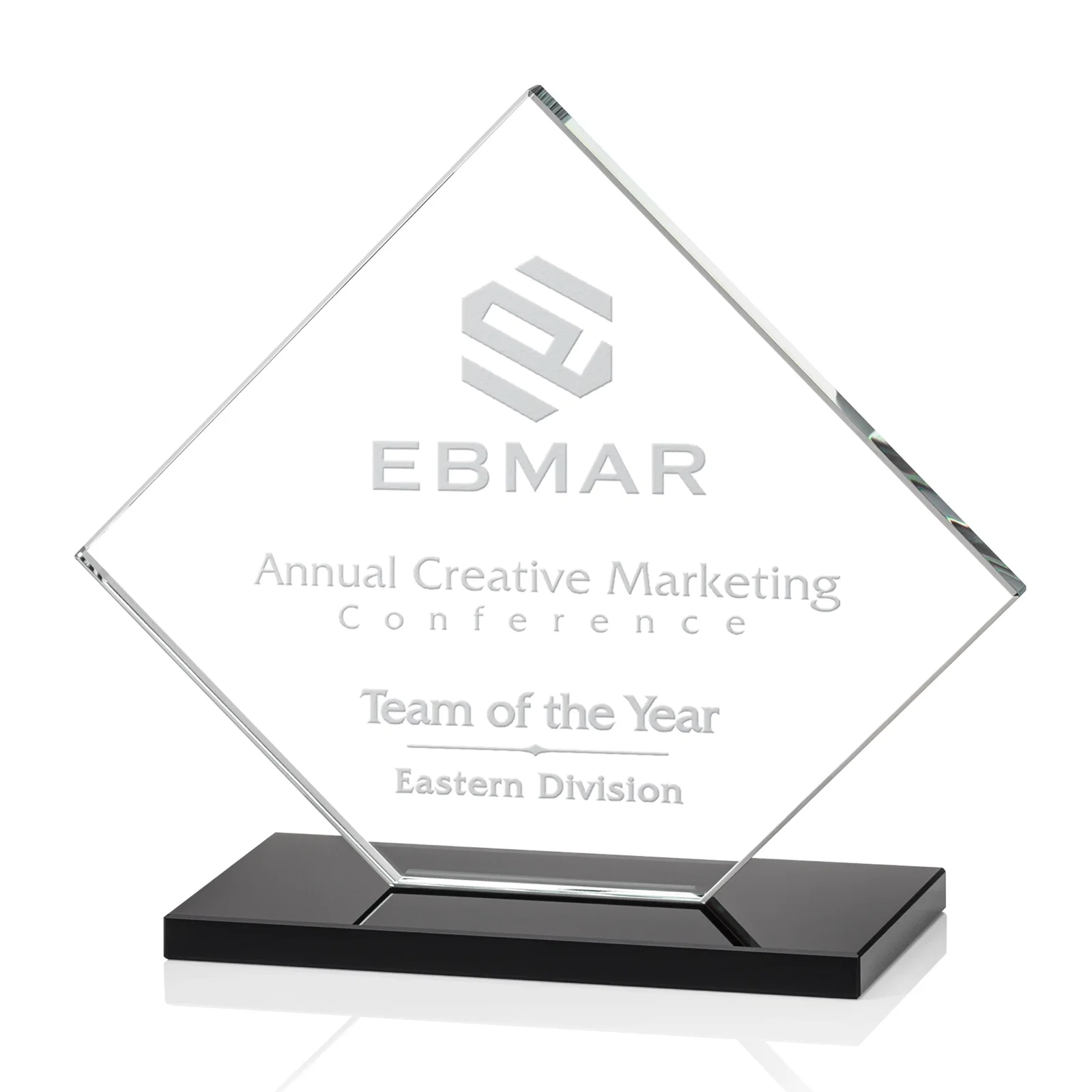 Custom Starfire Crystal Diamond Award on an Ivory Flat-Edge Base for company anniversary events