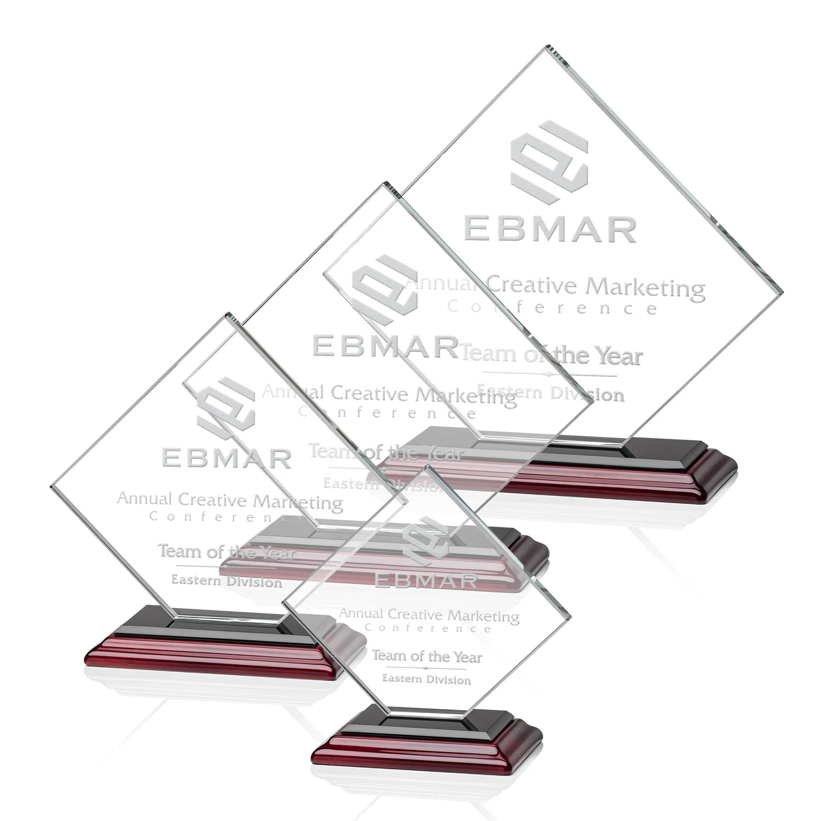 Personalized Starfire Crystal Diamond Award on an Ivory Flat-Edge Base, with your logo for safety achievement programs