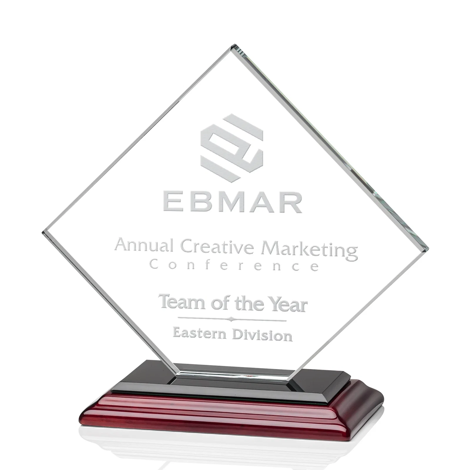 Personalized Starfire Crystal Diamond Award on an Ivory Flat-Edge Base, with your logo for dealer and partner awards