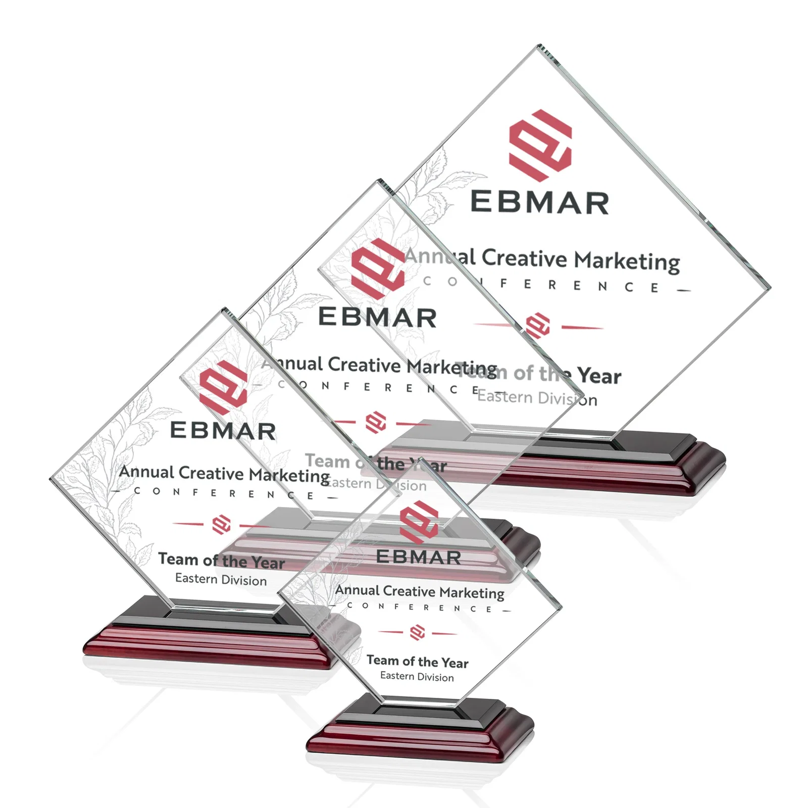 Promotional Starfire Crystal Diamond Award on an Ivory Flat-Edge Base, with your logo for corporate award ceremonies