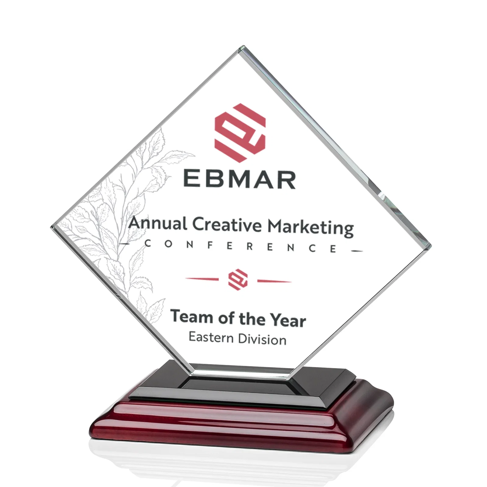 Promotional Starfire Crystal Diamond Award on an Ivory Flat-Edge Base, with your logo for service anniversary gifts