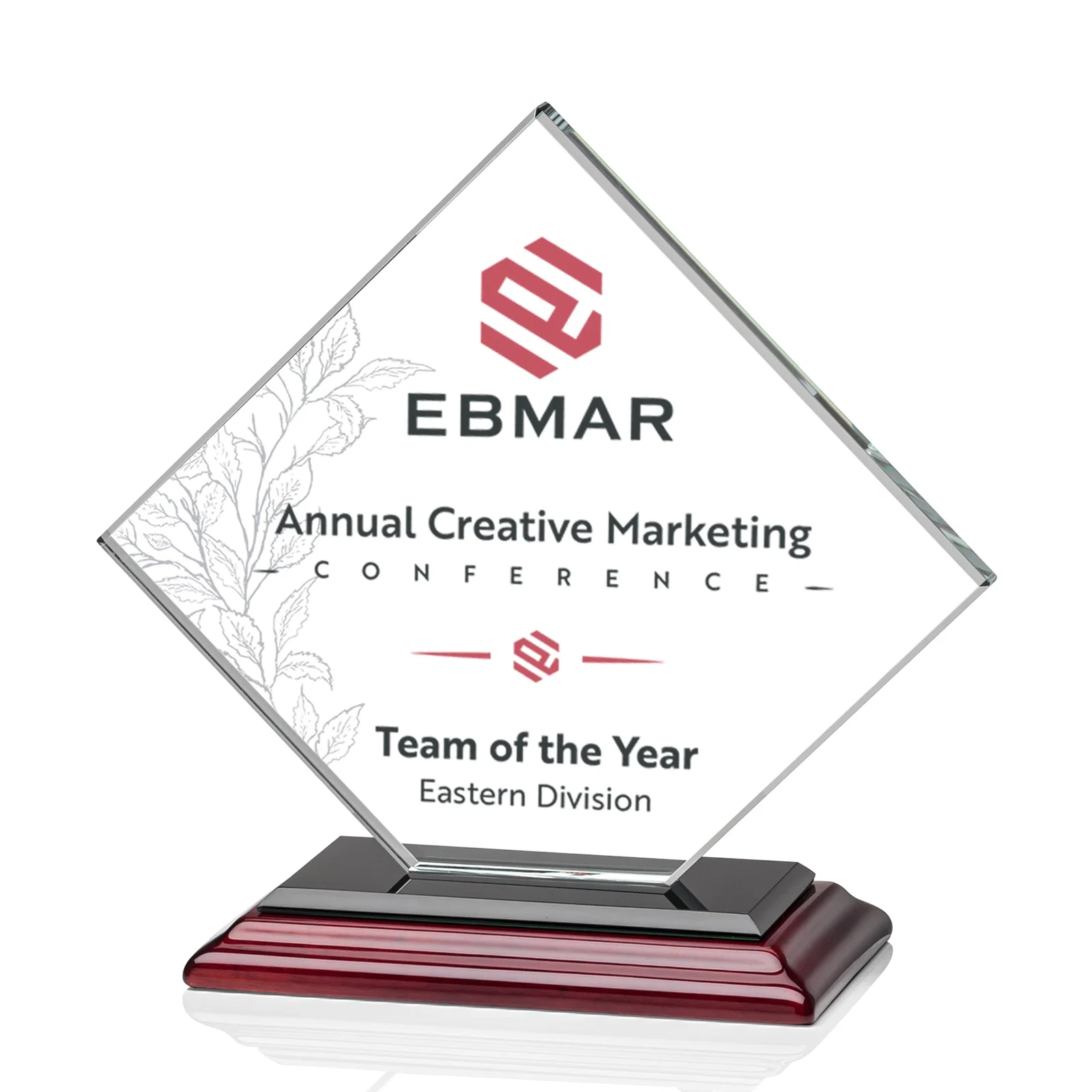 Promotional Starfire Crystal Diamond Award on an Ivory Flat-Edge Base, with your logo for sales achievement awards