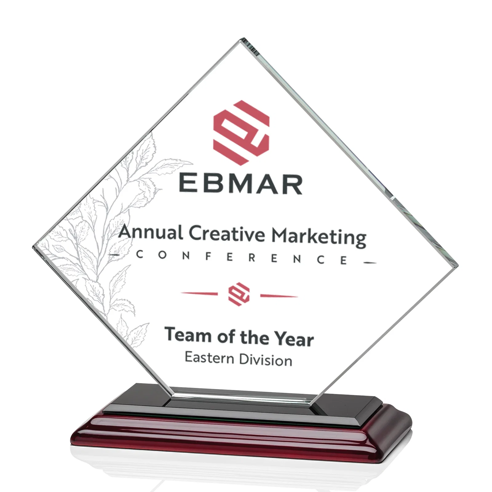 Promotional Starfire Crystal Diamond Award on an Ivory Flat-Edge Base, with your logo for retirement presentations