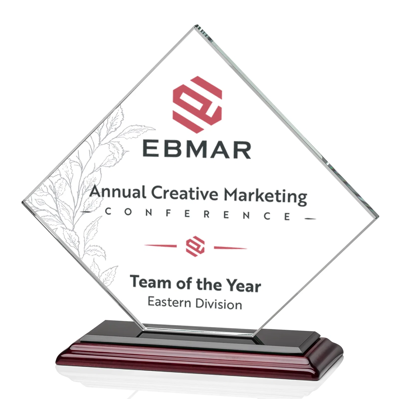 Promotional Starfire Crystal Diamond Award on an Ivory Flat-Edge Base, with your logo for team milestone celebrations