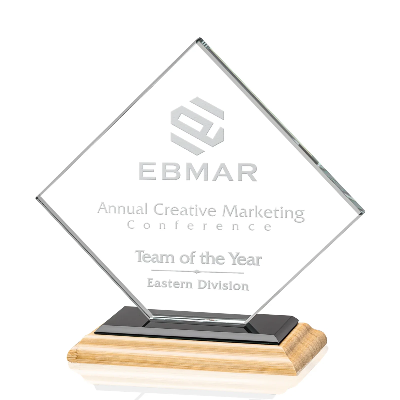 Promotional Starfire Crystal Diamond Award on an Ivory Flat-Edge Base, with your logo for safety achievement programs