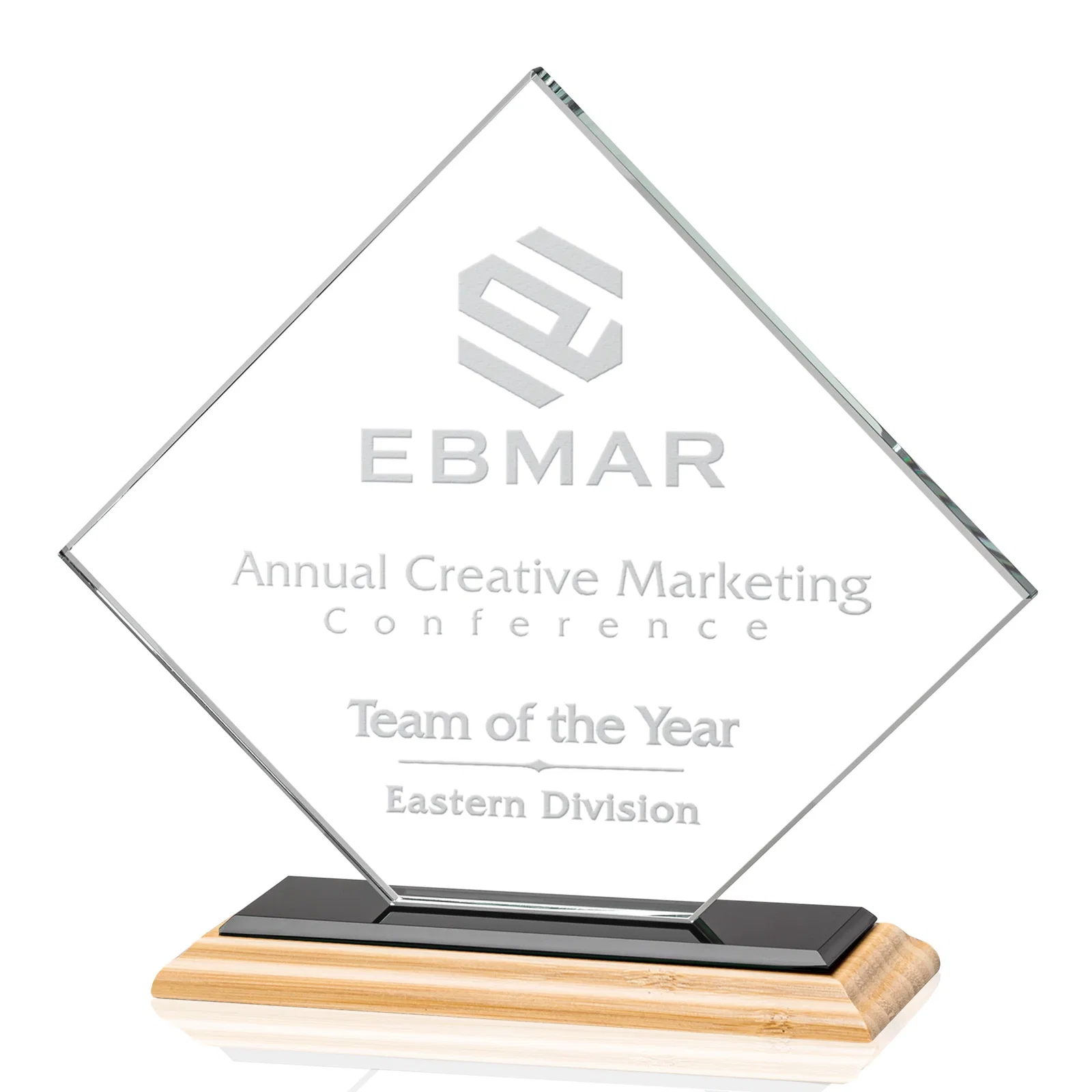 Promotional Starfire Crystal Diamond Award on an Ivory Flat-Edge Base, with your logo for dealer and partner awards