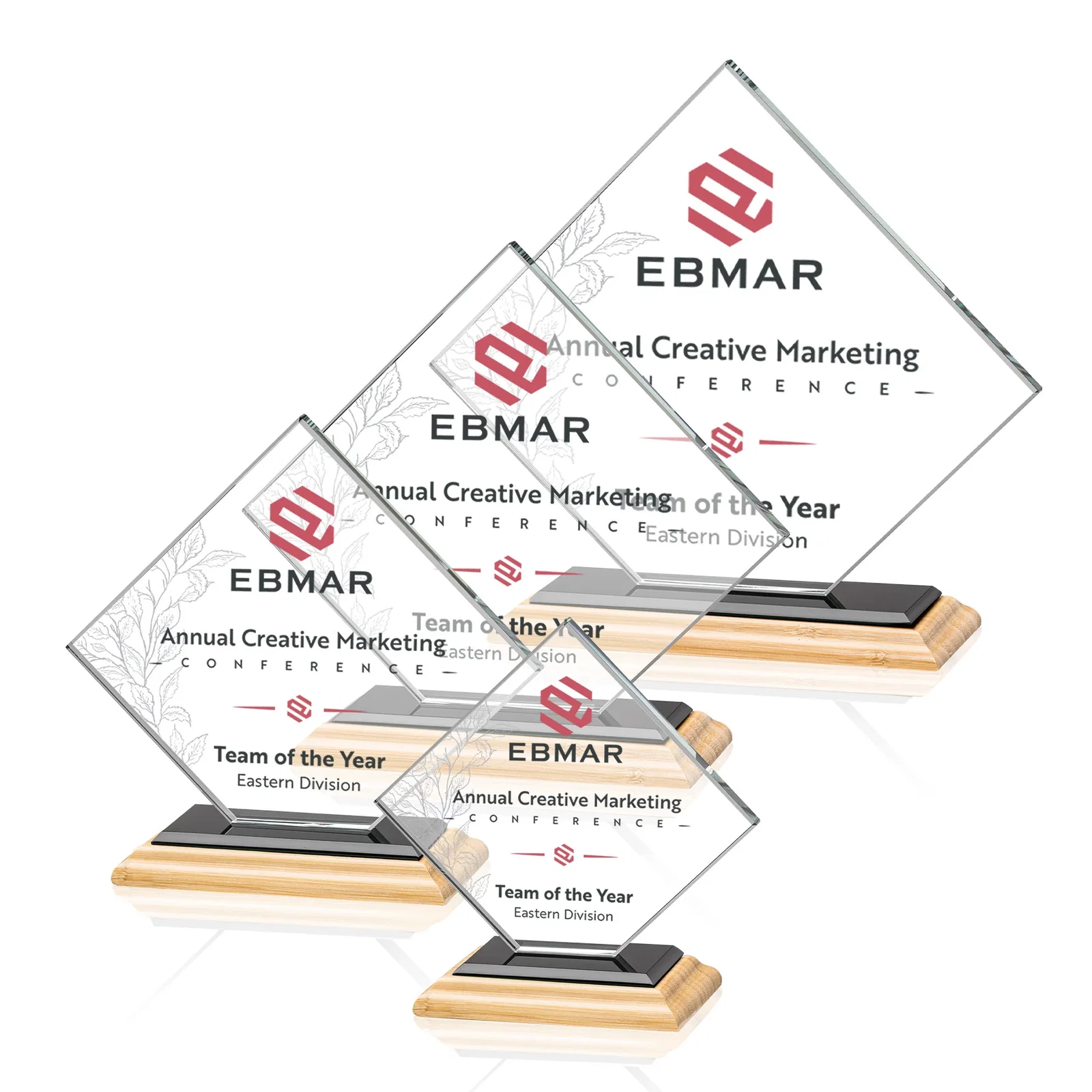 Branded Starfire Crystal Diamond Award on an Ivory Flat-Edge Base, with your logo for retirement presentations