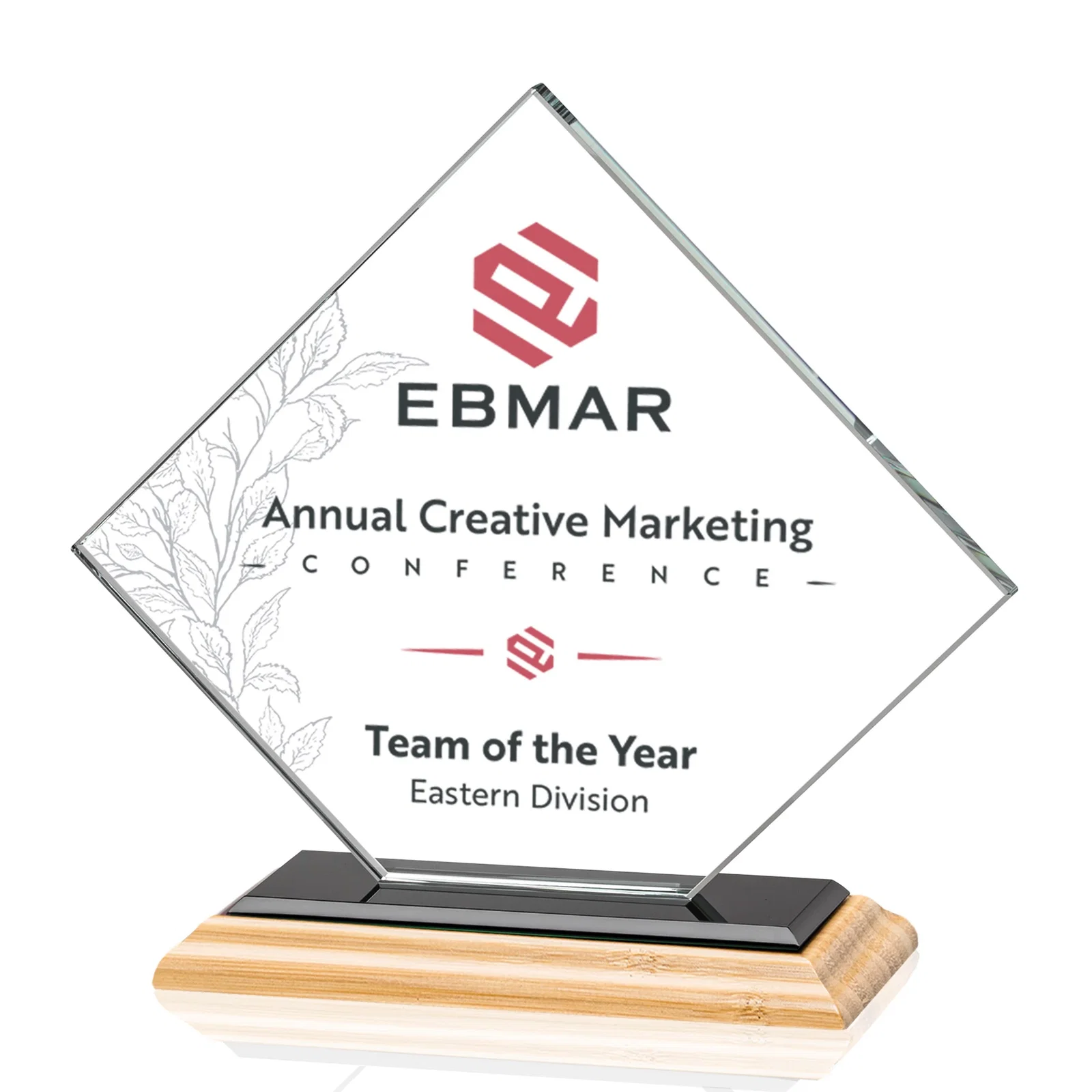 Branded Starfire Crystal Diamond Award on an Ivory Flat-Edge Base, with your logo for graduation ceremonies