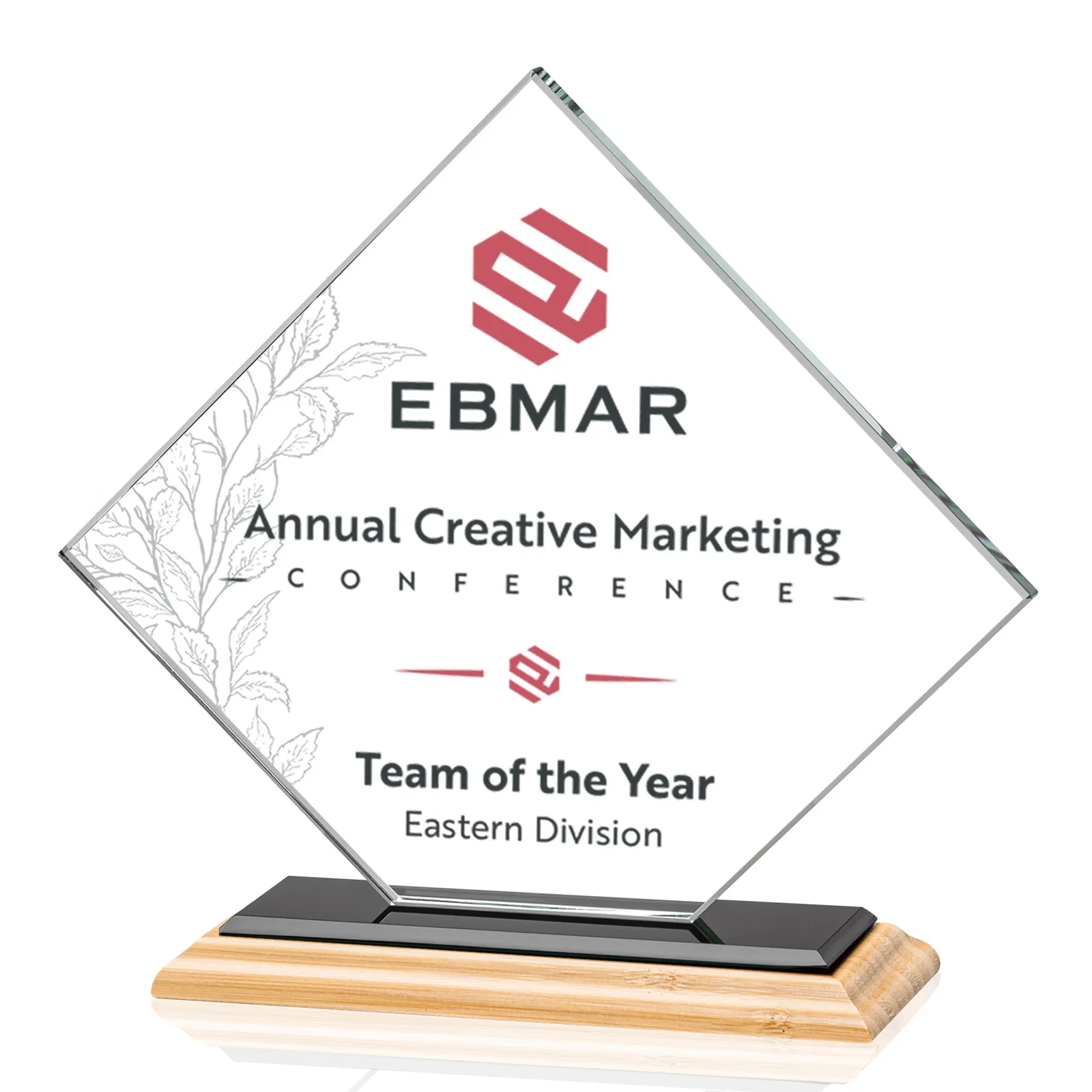 Branded Starfire Crystal Diamond Award on an Ivory Flat-Edge Base, with your logo for safety achievement programs