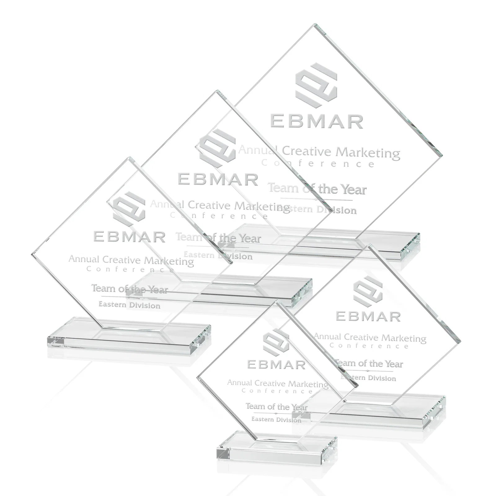 Personalized Starfire Crystal Diamond Award on an Ivory Flat-Edge Base for corporate award ceremonies