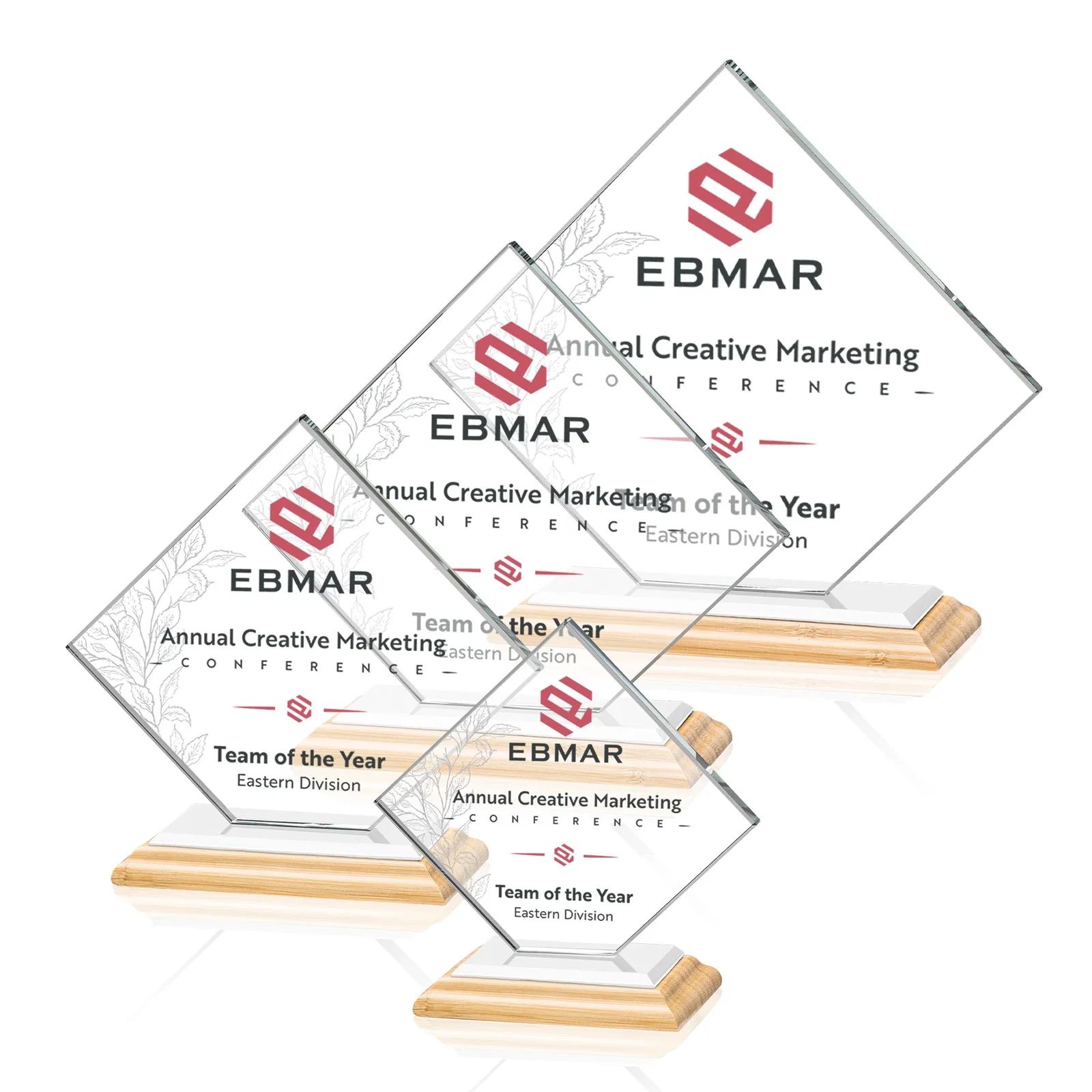 Branded Starfire Crystal Diamond Award on an Ivory Flat-Edge Base, with your logo for volunteer appreciation