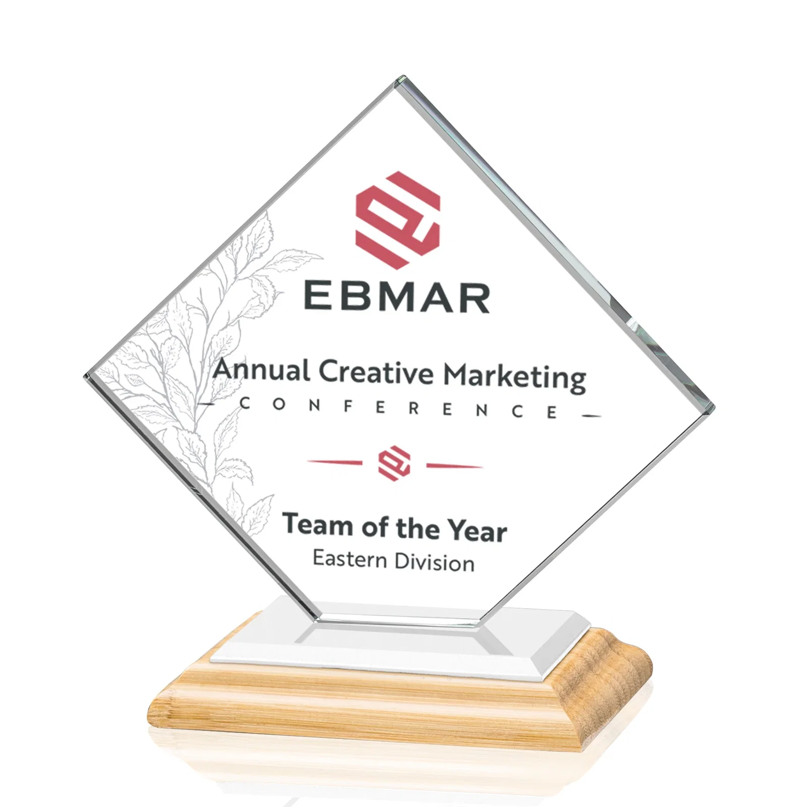 Branded Starfire Crystal Diamond Award on an Ivory Flat-Edge Base, with your logo for dealer and partner awards