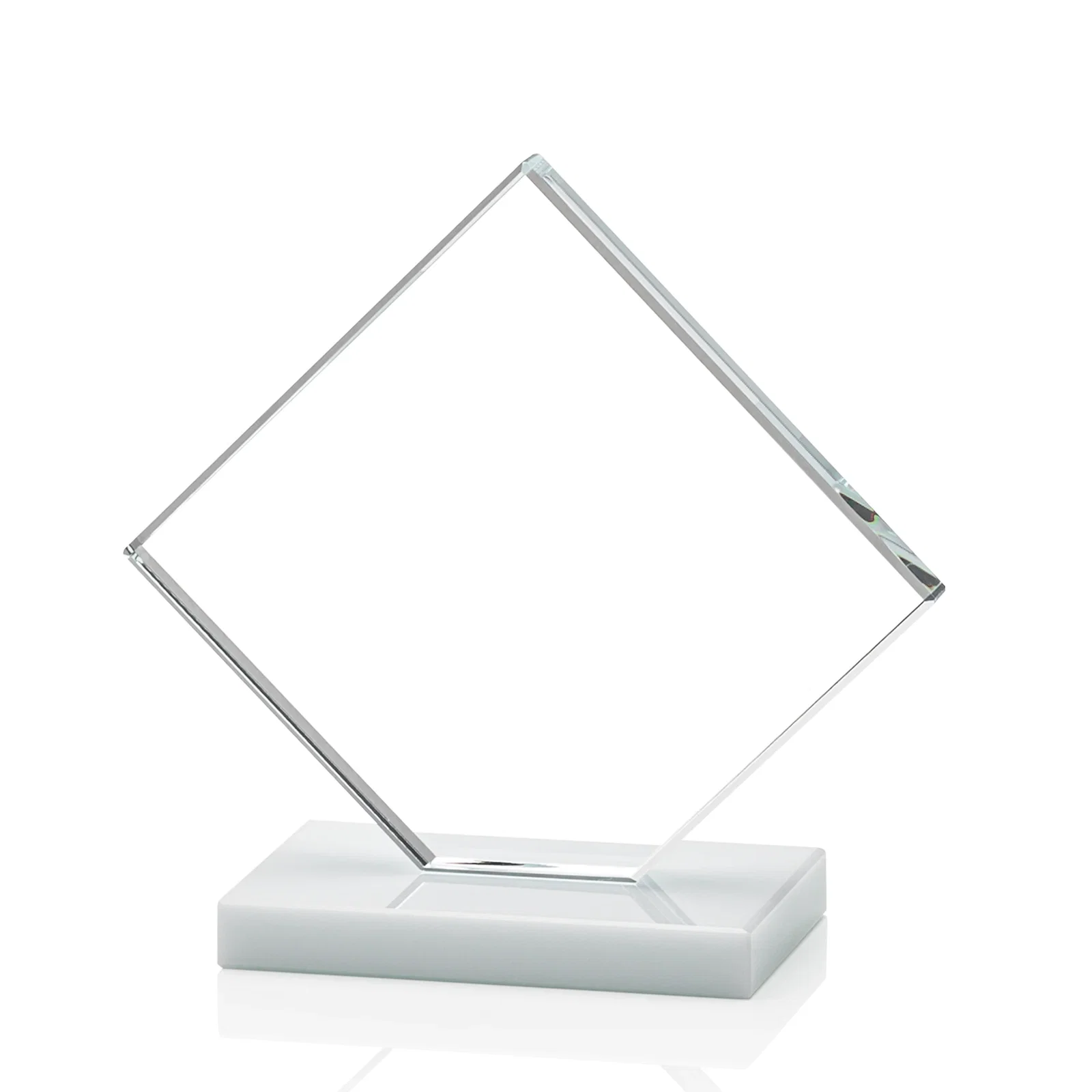 Customized Starfire Crystal Diamond Award on an Ivory Flat-Edge Base, with your logo for employee recognition