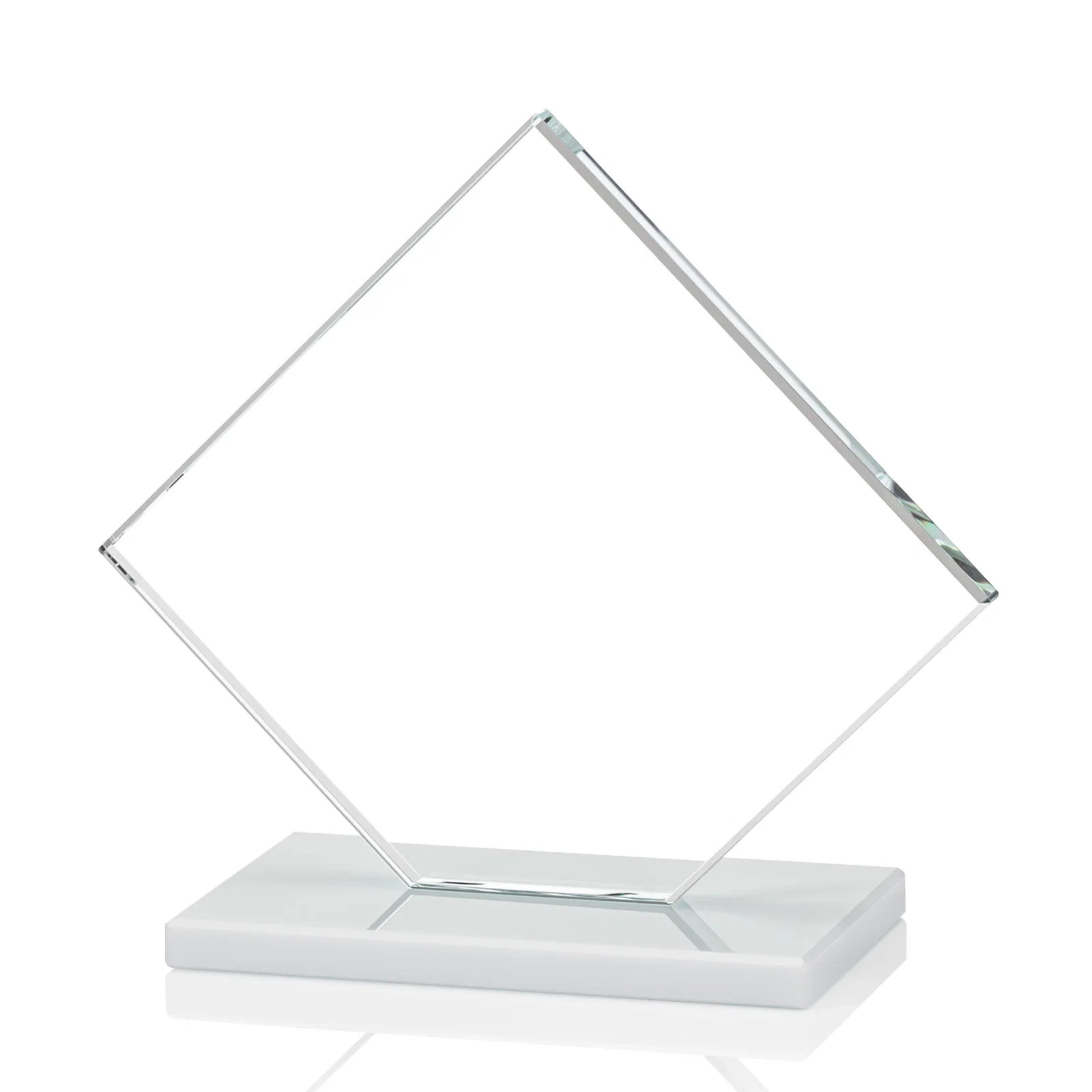 Customized Starfire Crystal Diamond Award on an Ivory Flat-Edge Base, with your logo for service anniversary gifts