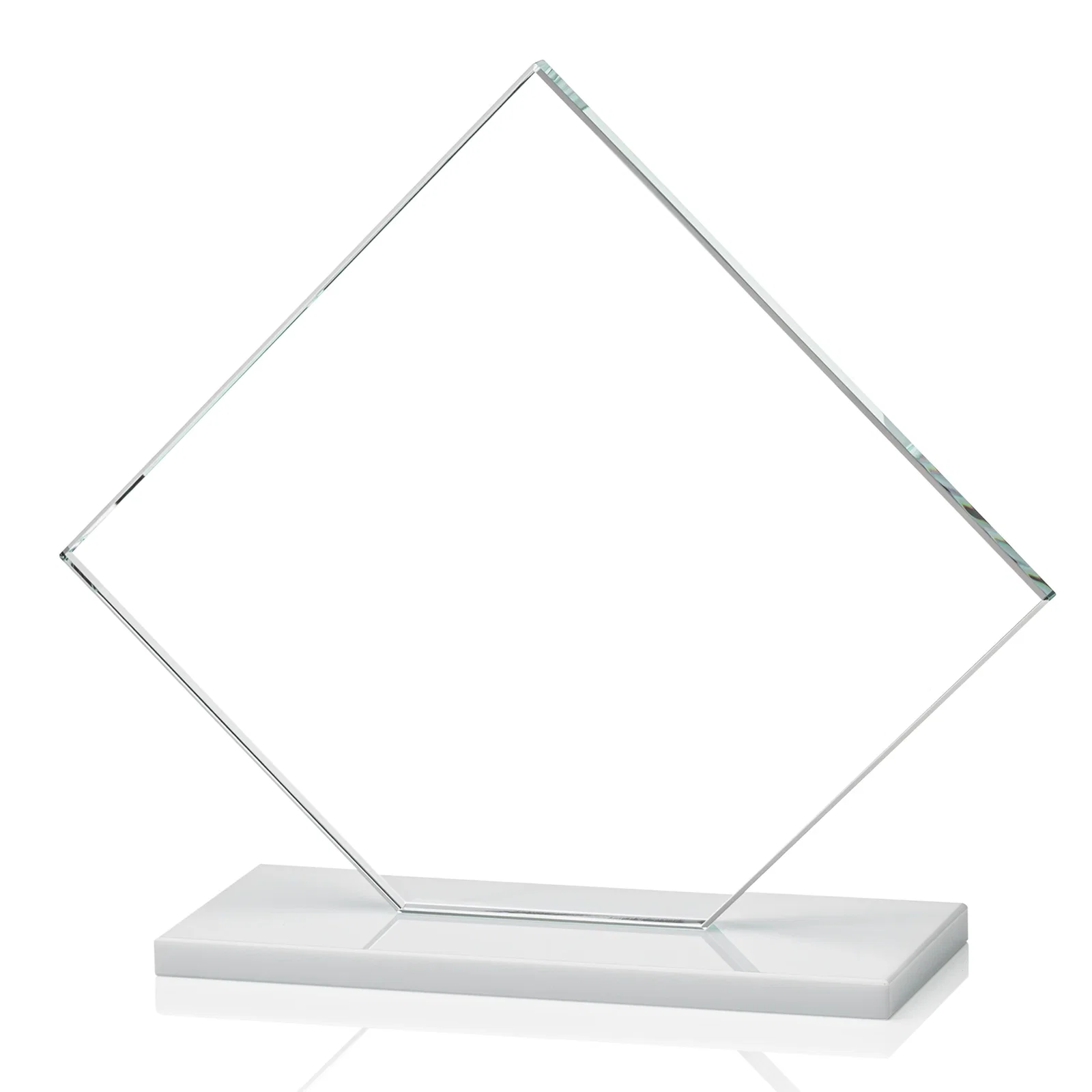 Customized Starfire Crystal Diamond Award on an Ivory Flat-Edge Base, with your logo for retirement presentations