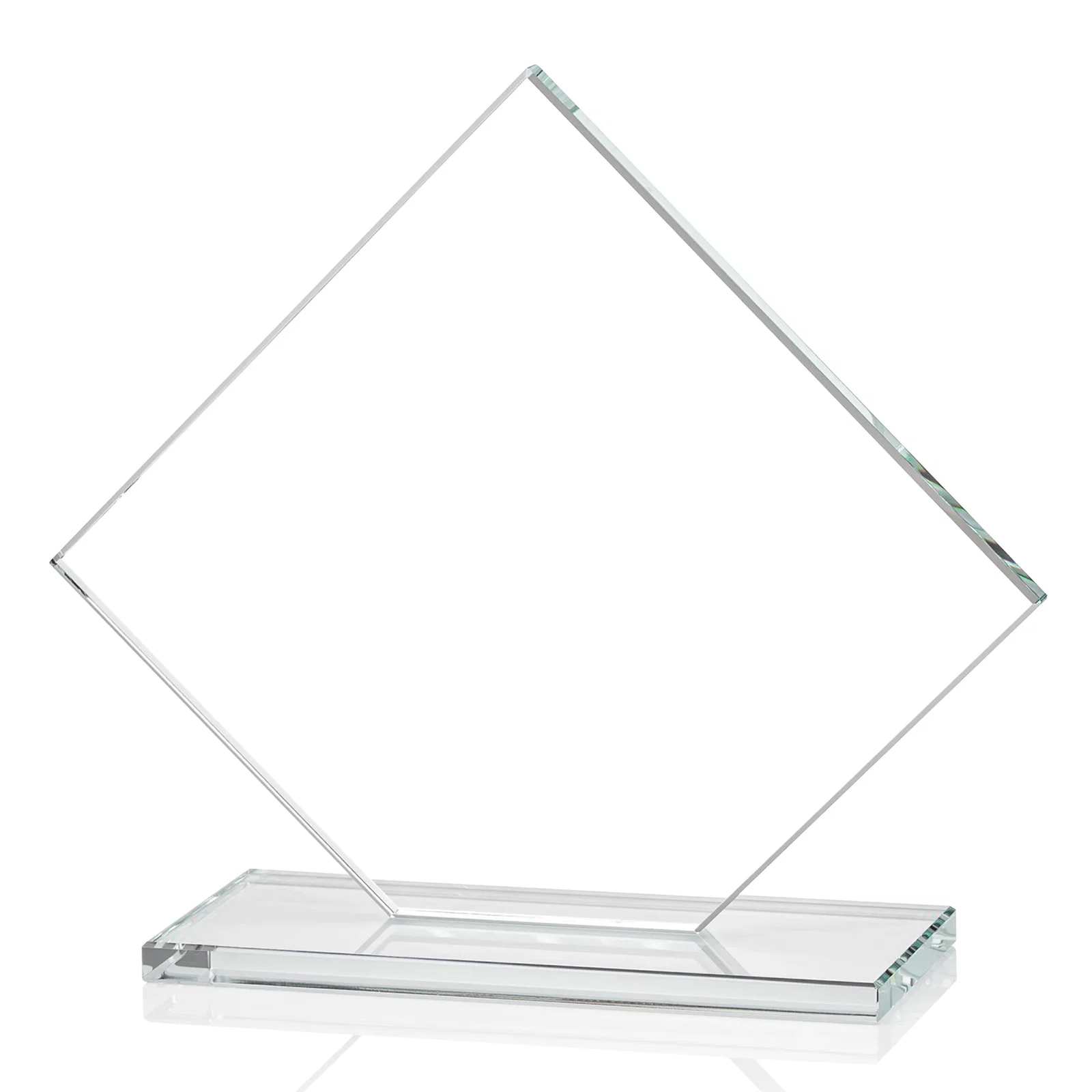 Custom engraved Starfire Crystal Diamond Award on an Ivory Flat-Edge Base, with your logo for service anniversary gifts