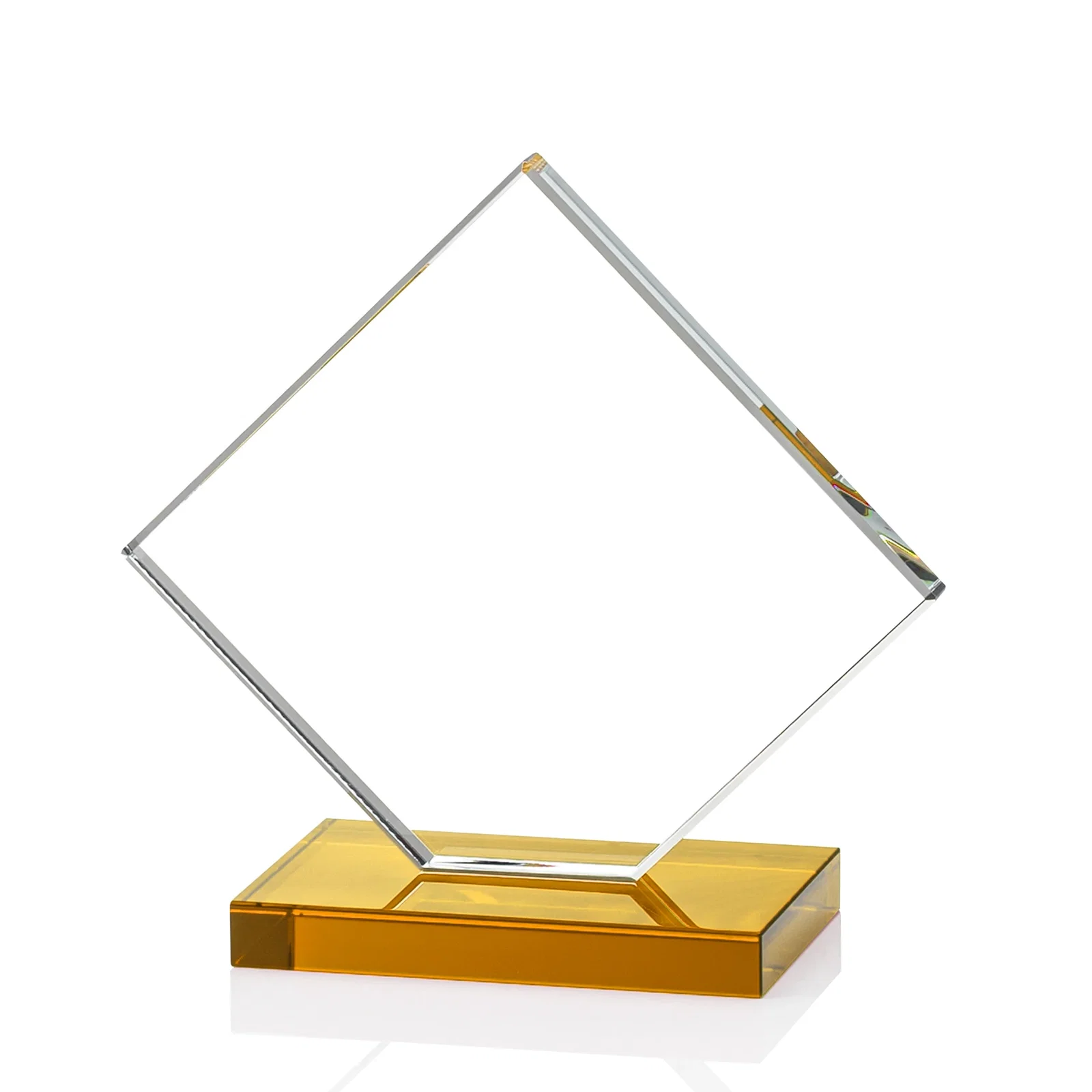 Custom engraved Starfire Crystal Diamond Award on an Ivory Flat-Edge Base, with your logo for sales achievement awards