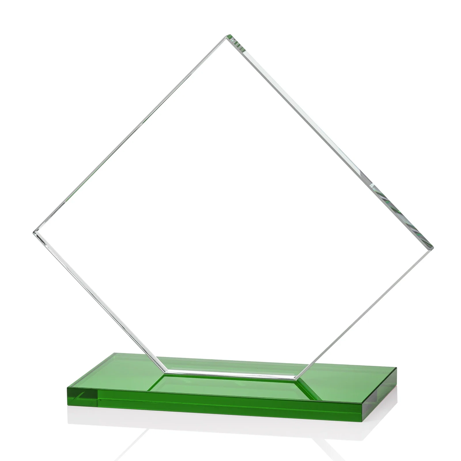 Custom engraved Starfire Crystal Diamond Award on an Ivory Flat-Edge Base, with your logo for company anniversary events