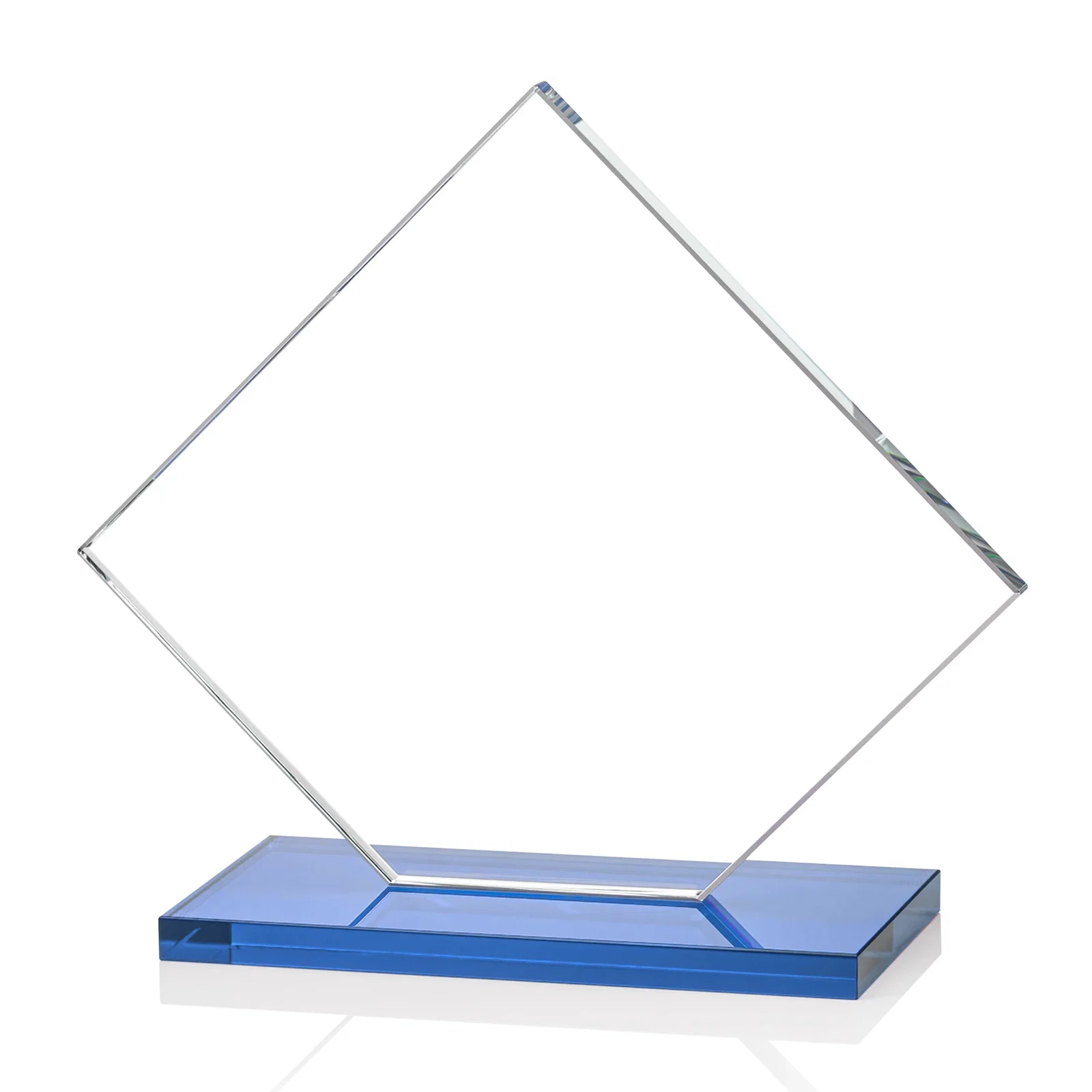 Personalized Starfire Crystal Diamond Award on an Ivory Flat-Edge Base, with your company name for service anniversary gifts