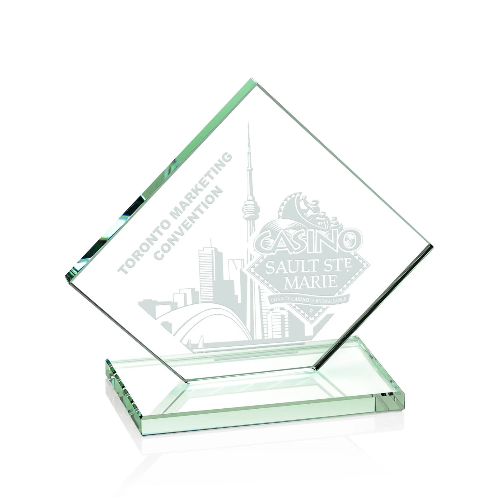 Personalized Starfire Crystal Diamond Award on an Ivory Flat-Edge Base for safety achievement programs