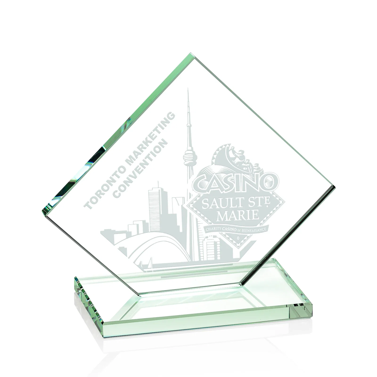 Personalized Starfire Crystal Diamond Award on an Ivory Flat-Edge Base for volunteer appreciation