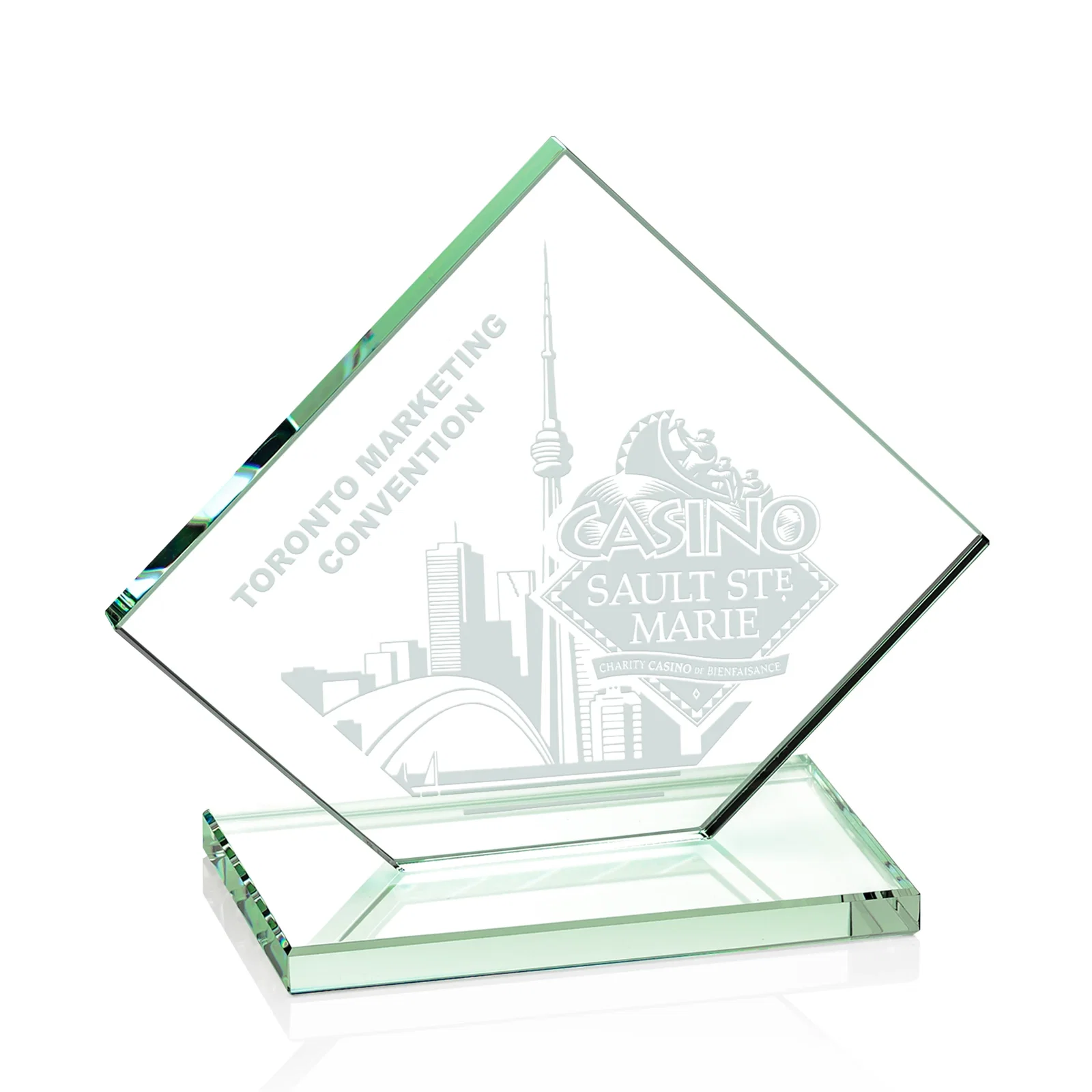 Personalized Starfire Crystal Diamond Award on an Ivory Flat-Edge Base for dealer and partner awards