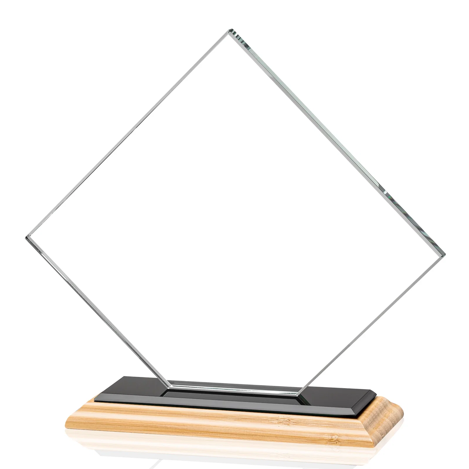 Personalized Starfire Crystal Diamond Award on an Ivory Flat-Edge Base, with your company name for company anniversary events