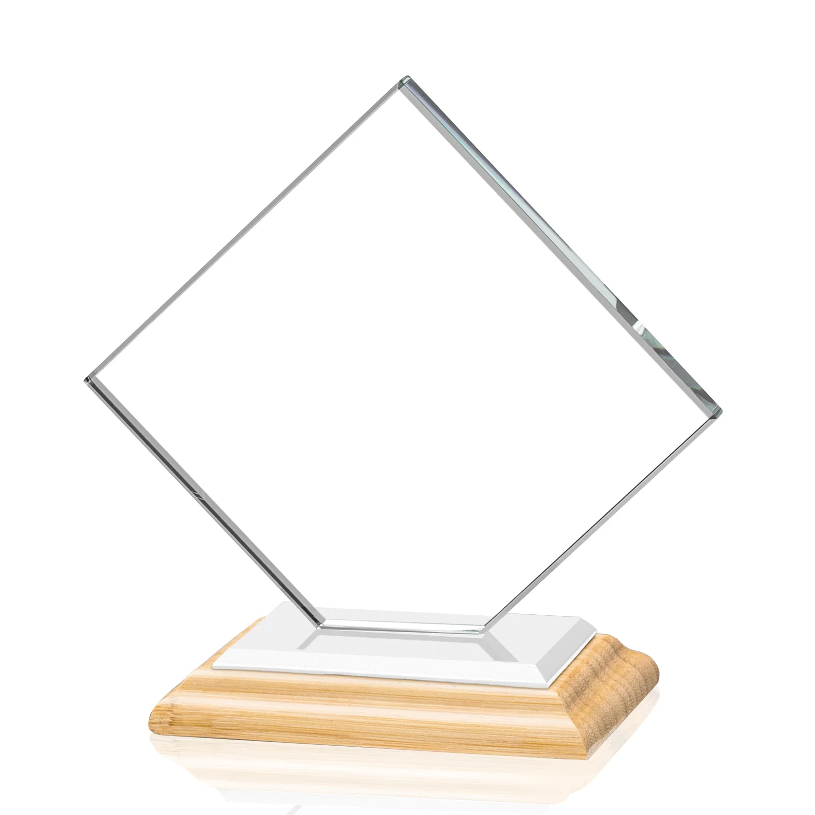 Promotional Starfire Crystal Diamond Award on an Ivory Flat-Edge Base, with your company name for employee recognition