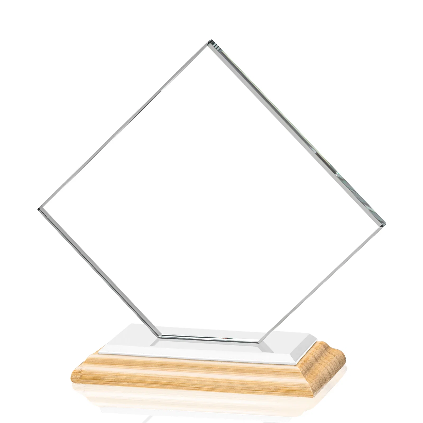 Promotional Starfire Crystal Diamond Award on an Ivory Flat-Edge Base, with your company name for corporate award ceremonies