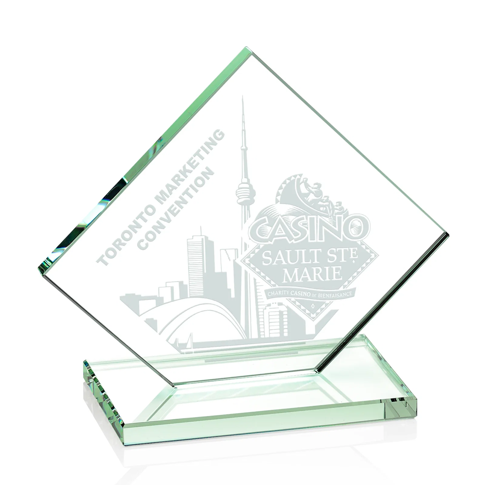 Personalized Starfire Crystal Diamond Award on an Ivory Flat-Edge Base for company anniversary events