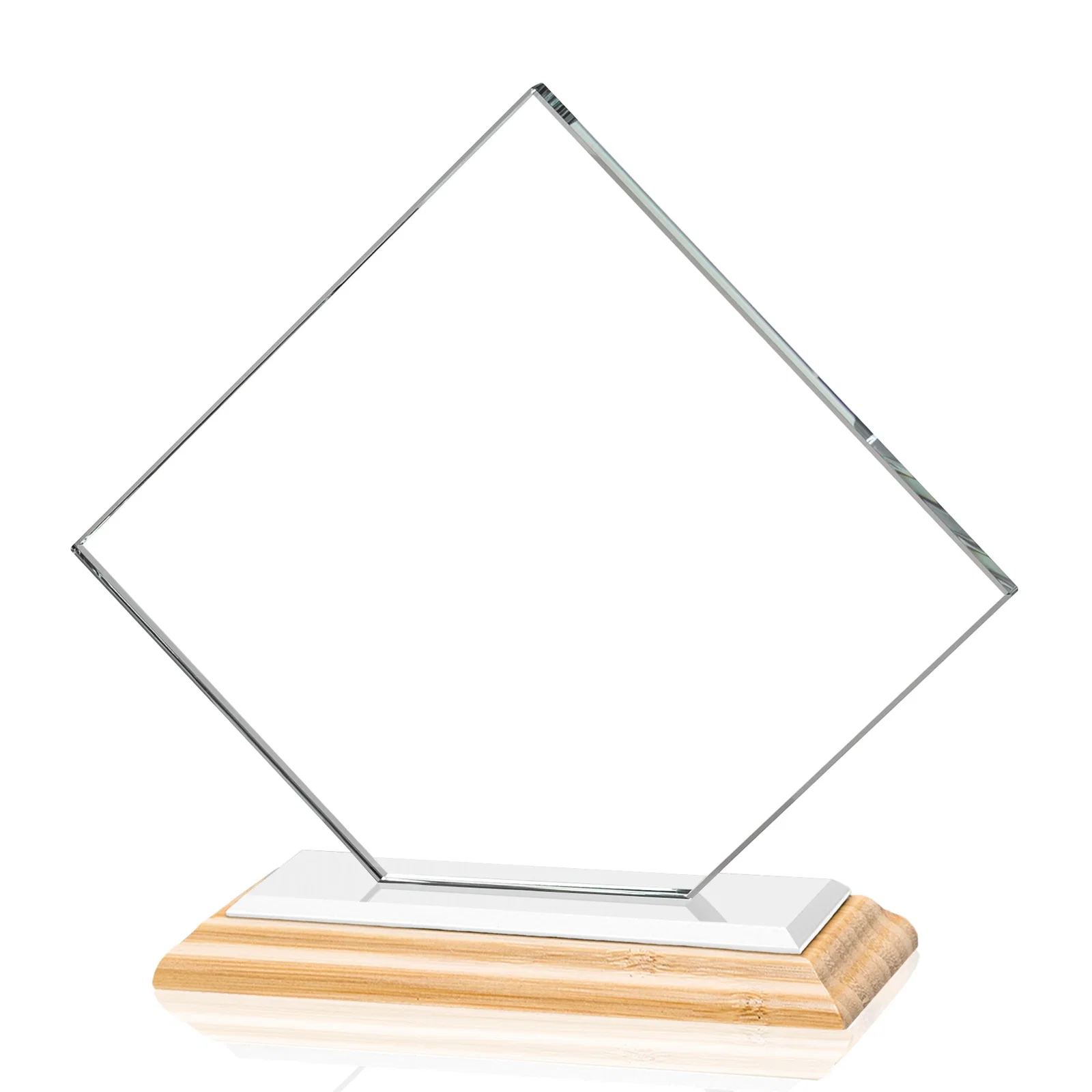 Promotional Starfire Crystal Diamond Award on an Ivory Flat-Edge Base, with your company name for service anniversary gifts