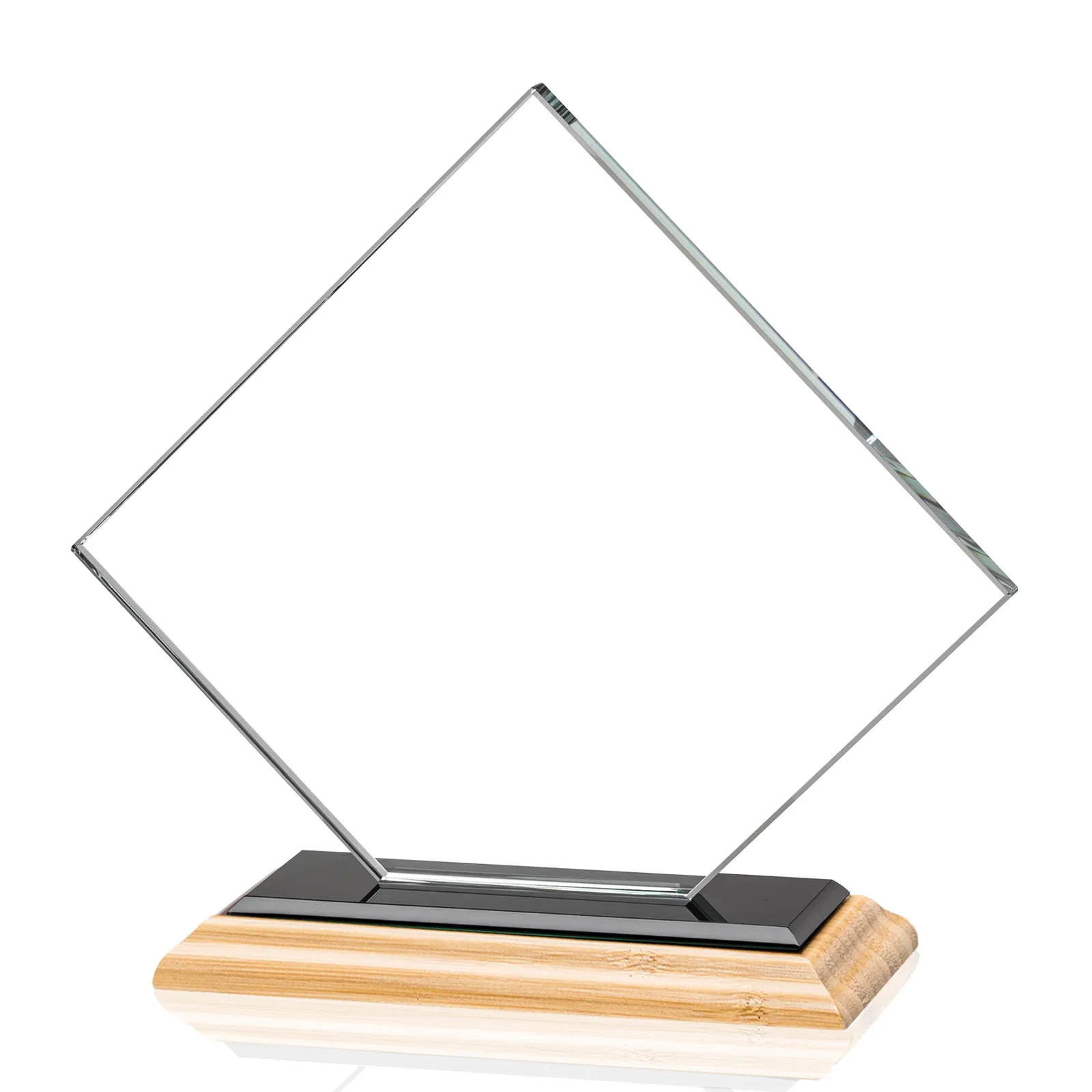 Promotional Starfire Crystal Diamond Award on an Ivory Flat-Edge Base, with your company name for retirement presentations