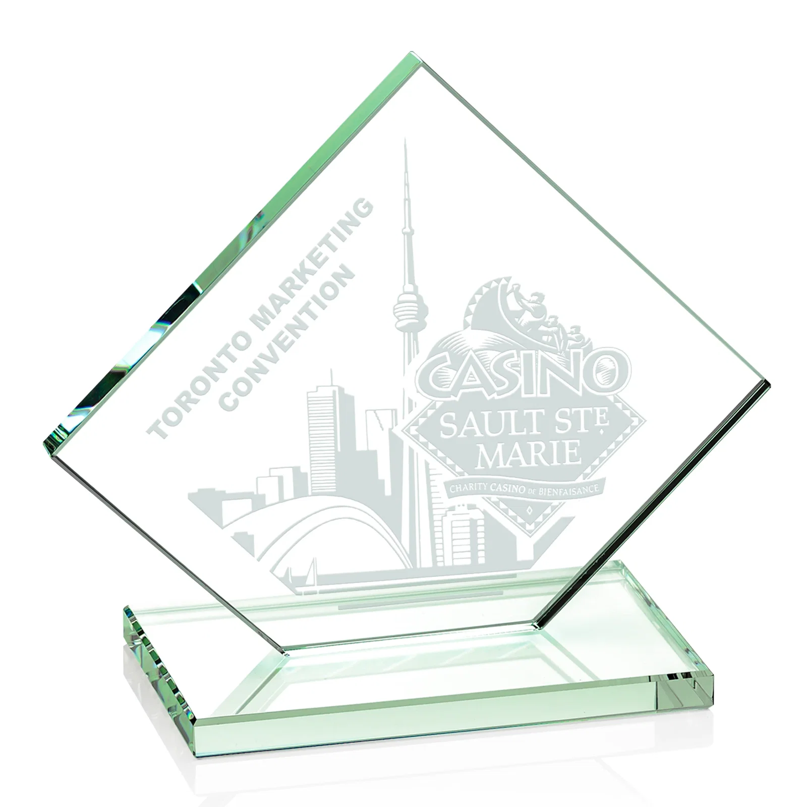 Promotional Starfire Crystal Diamond Award on an Ivory Flat-Edge Base for employee recognition