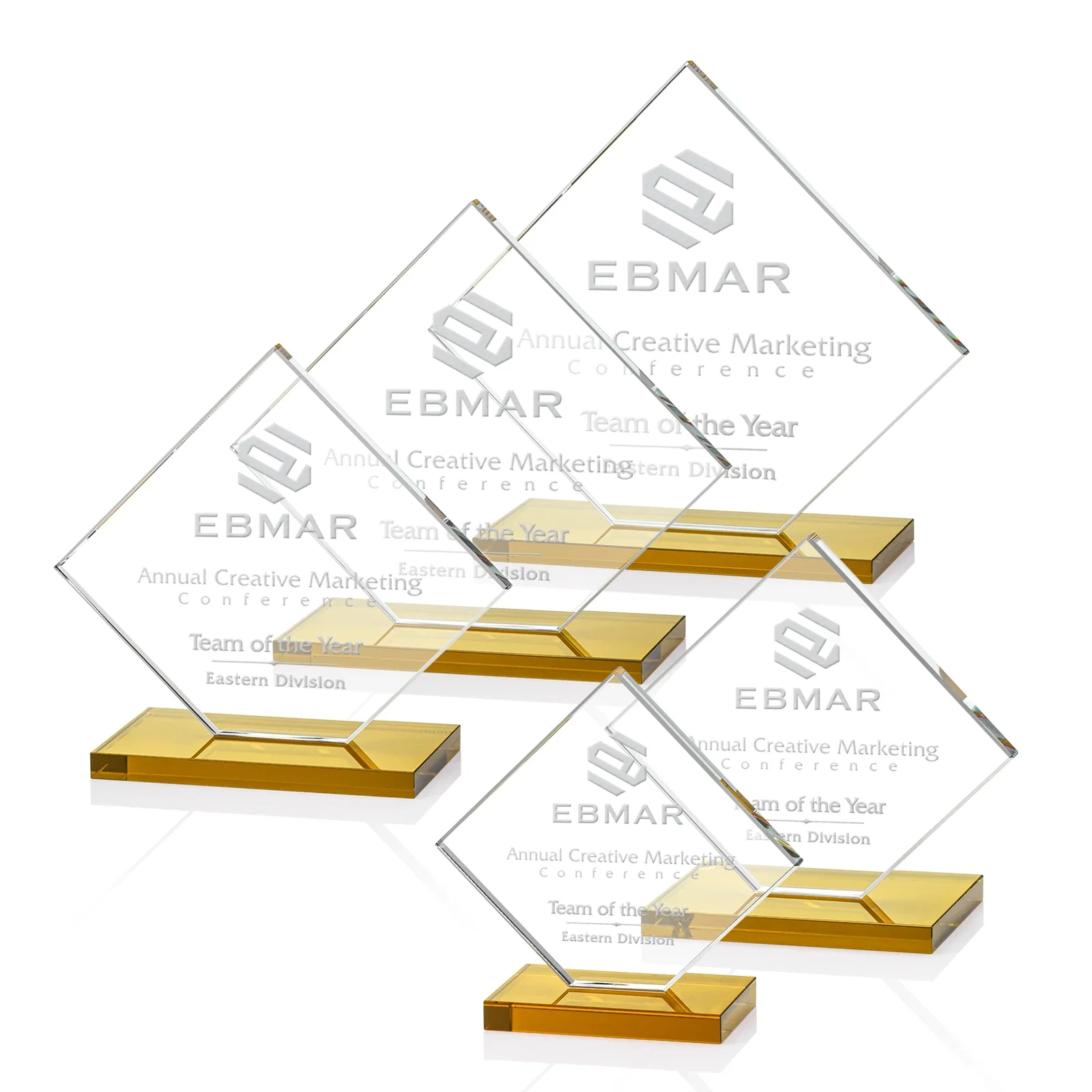 Promotional Starfire Crystal Diamond Award on an Ivory Flat-Edge Base for corporate award ceremonies