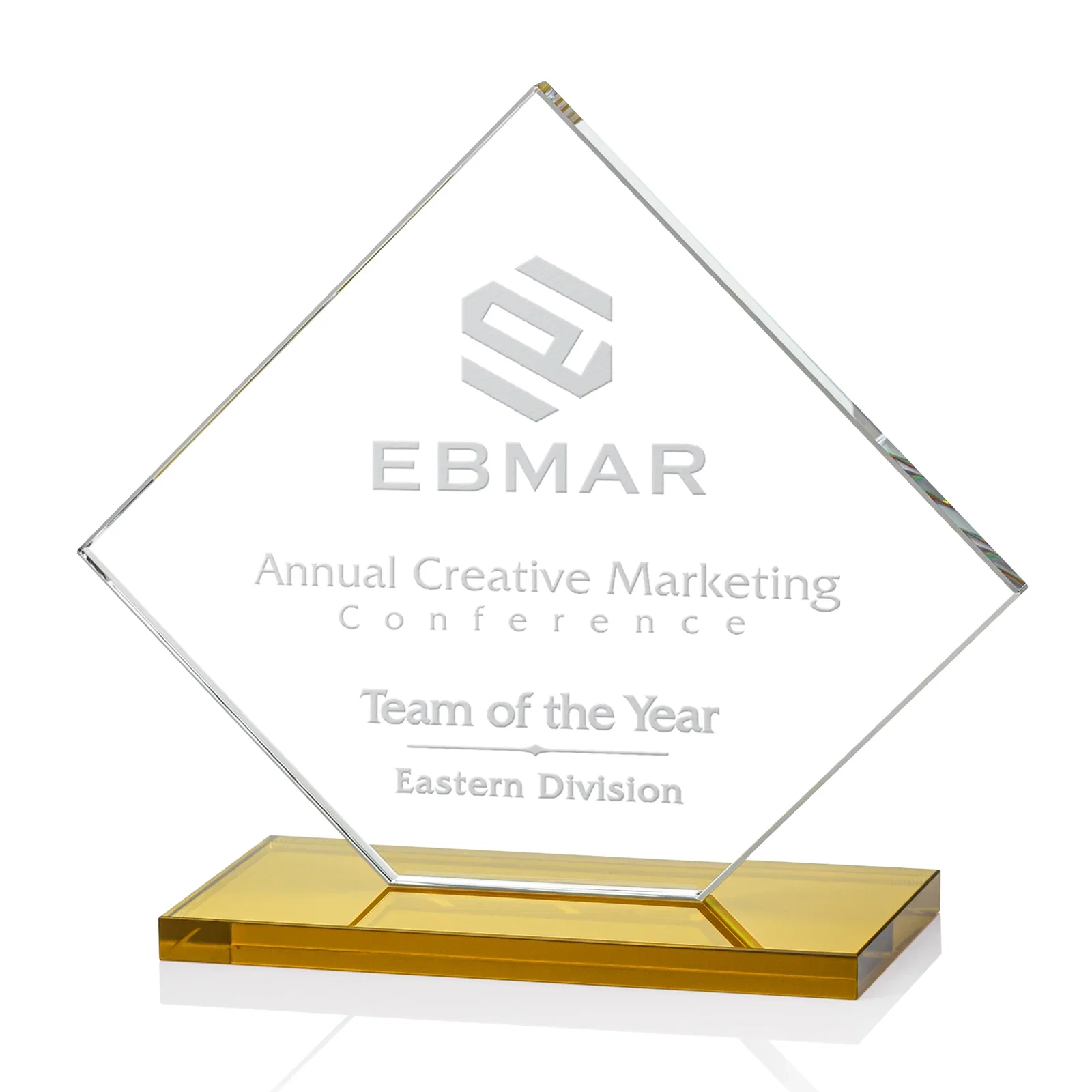 Promotional Starfire Crystal Diamond Award on an Ivory Flat-Edge Base for team milestone celebrations