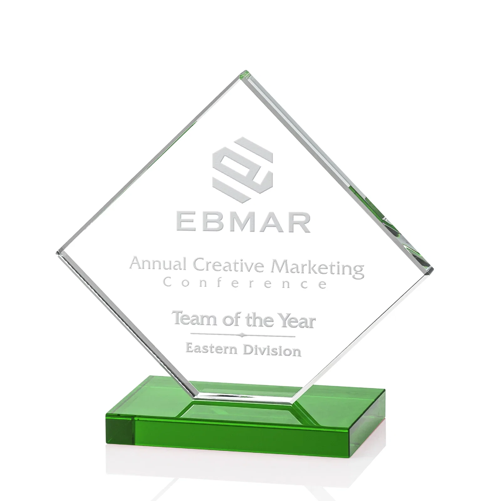 Promotional Starfire Crystal Diamond Award on an Ivory Flat-Edge Base for safety achievement programs