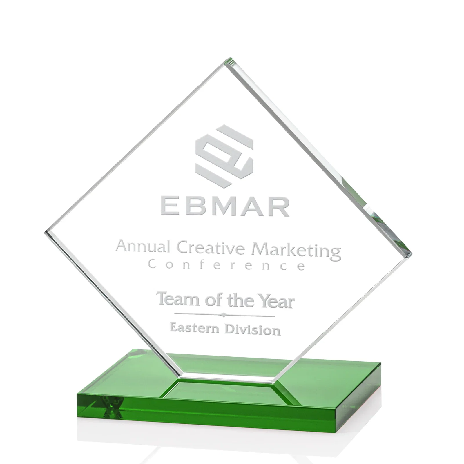 Promotional Starfire Crystal Diamond Award on an Ivory Flat-Edge Base for volunteer appreciation