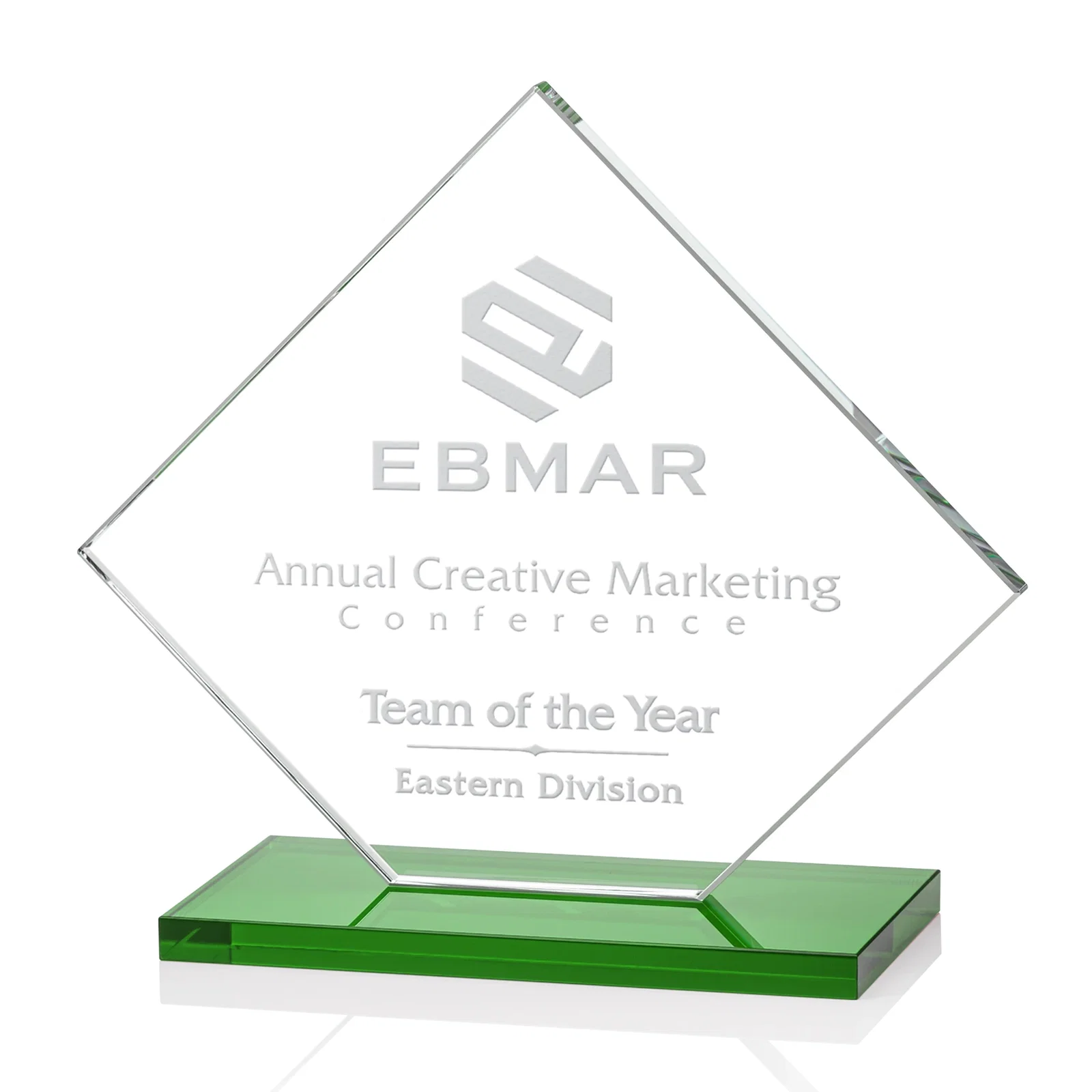Promotional Starfire Crystal Diamond Award on an Ivory Flat-Edge Base for company anniversary events