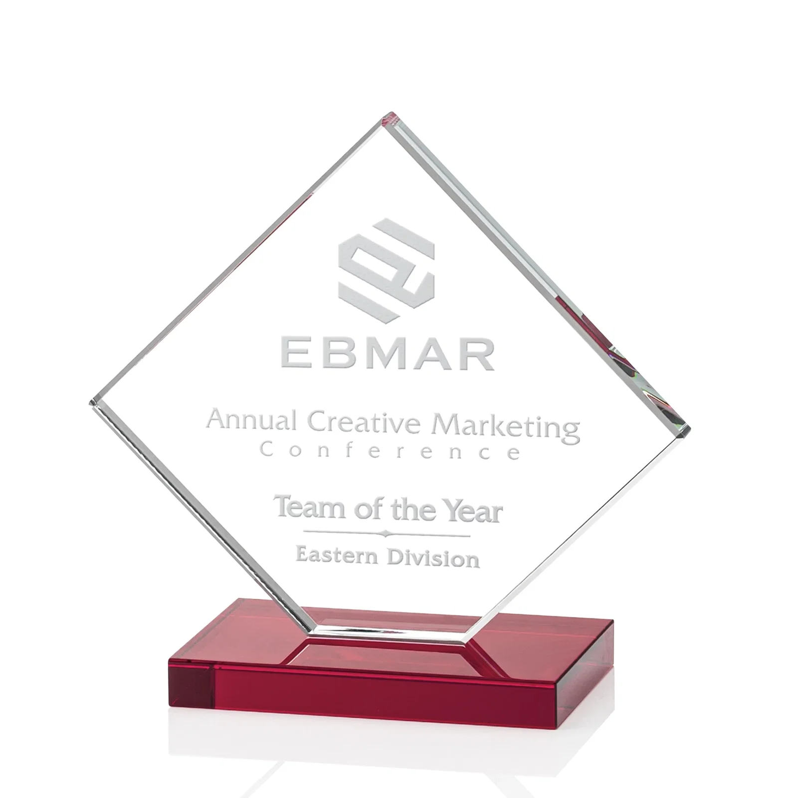 Branded Starfire Crystal Diamond Award on an Ivory Flat-Edge Base for safety achievement programs