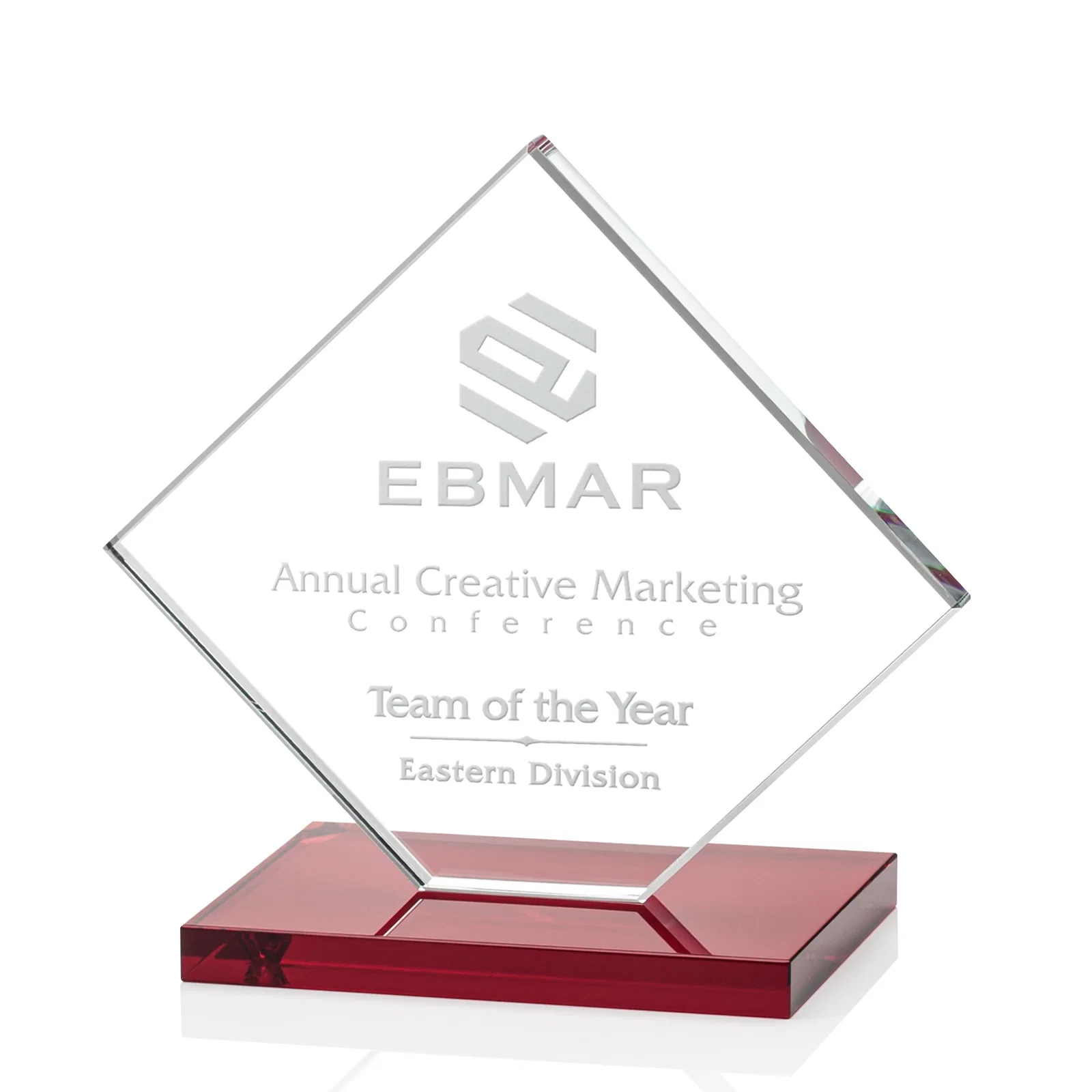 Branded Starfire Crystal Diamond Award on an Ivory Flat-Edge Base for volunteer appreciation