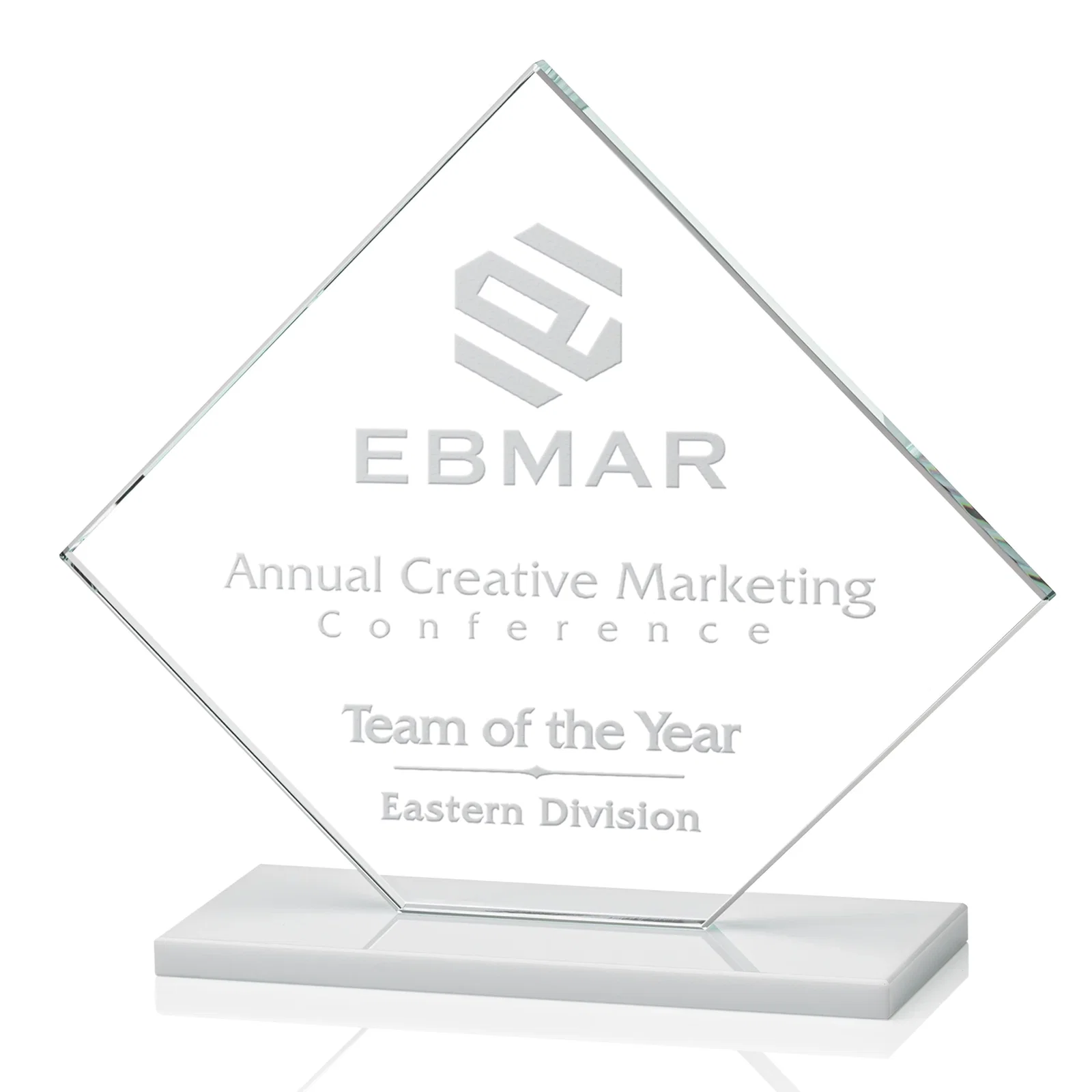 Custom Starfire Crystal Diamond Award on an Ivory Flat-Edge Base for team milestone celebrations